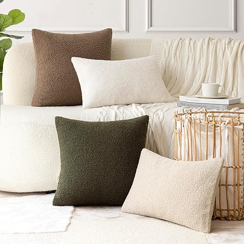 Miniatura 7 de Foindtower Paquete de 2 fundas de almohada decorativas de piel sintética rizada suave y neutra con cremallera, funda de almohada moderna y acogedora
