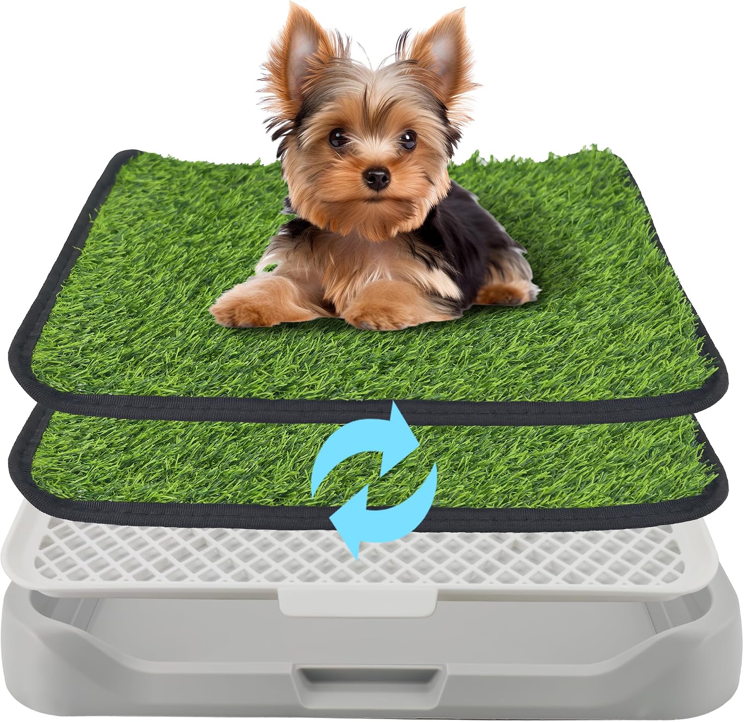 Techhyren 18"x14" Dog Grass Pad with Tray, 2-Pack Reusable Artificial Turf Potty, Portable Dog Litter Box with Non-Slip Washable Pee Pad & Upgraded Woven Backing, Small Dog Potty Tray Training System