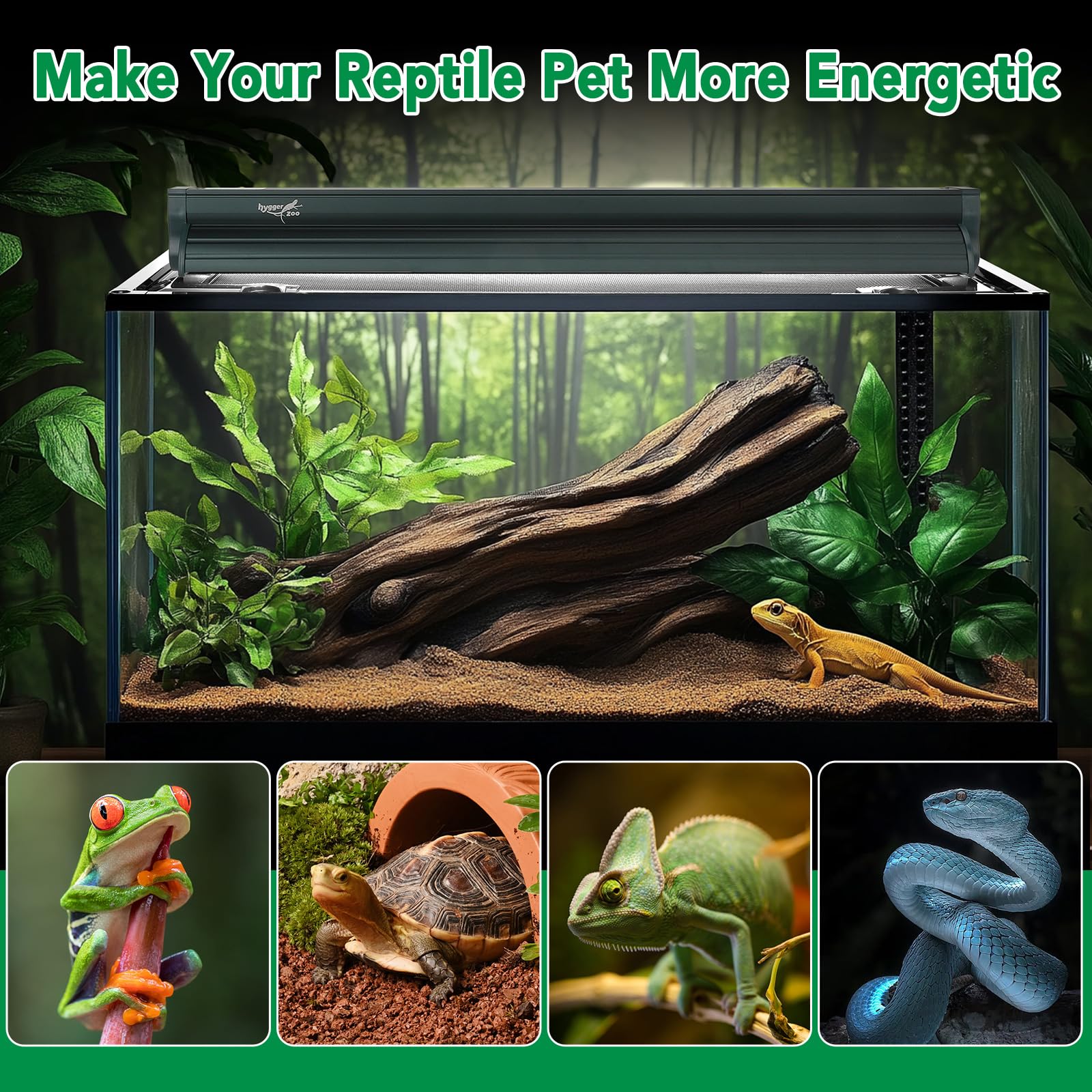 T5 Reptile Light Fixture Green Combo Kit 8W Light Fixture Reptile Terrarium Hood 10.0 UVB Light Bulb Fluorescent Tube Ideal for Tropical and Deserts Such as Bearded Dragon Lizards and Tortoises - image 7