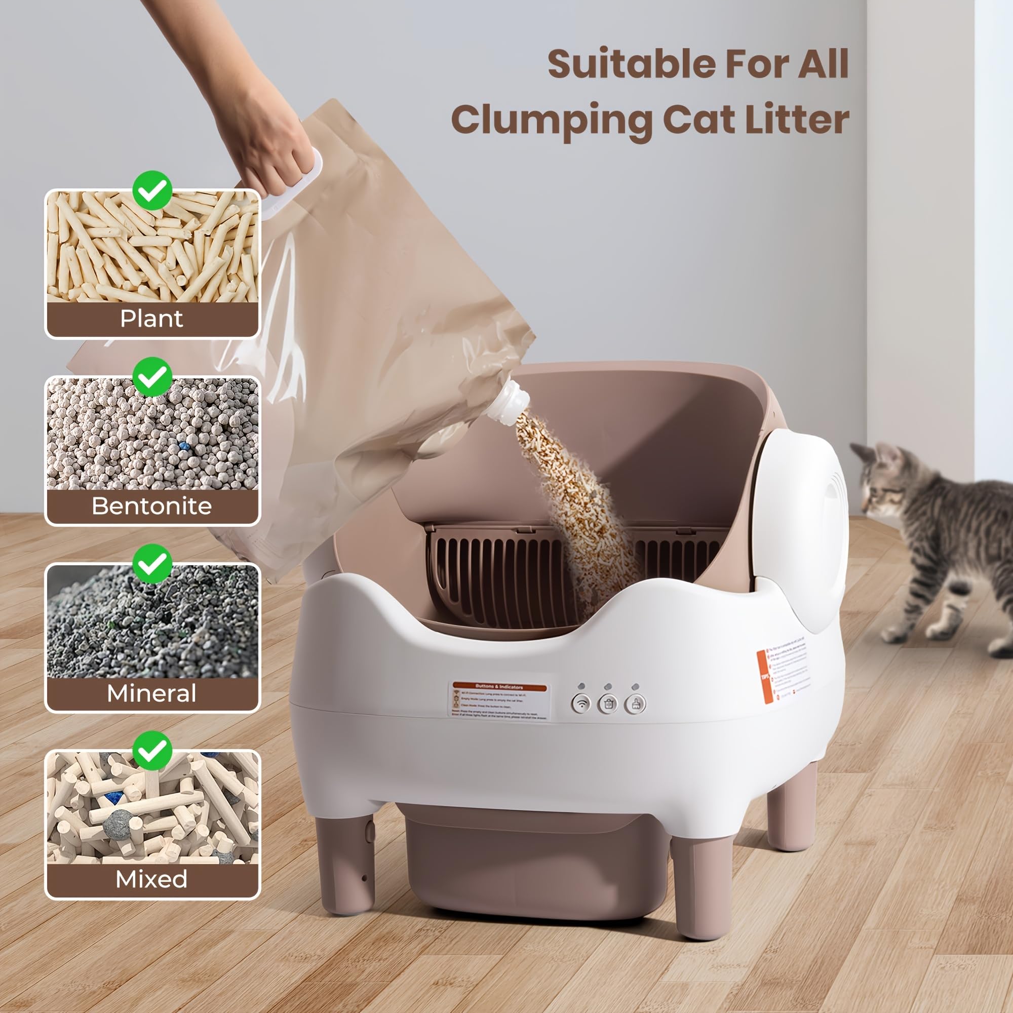 Extra-large Smart Self-cleaning Cat Litter Box, Smart Litter Box With App-Controlled Automatic Cleaner, Built-in Ambient Light & Dual Odor Elimination, 2-Week Automatic Maintenance, Large Waste Bin