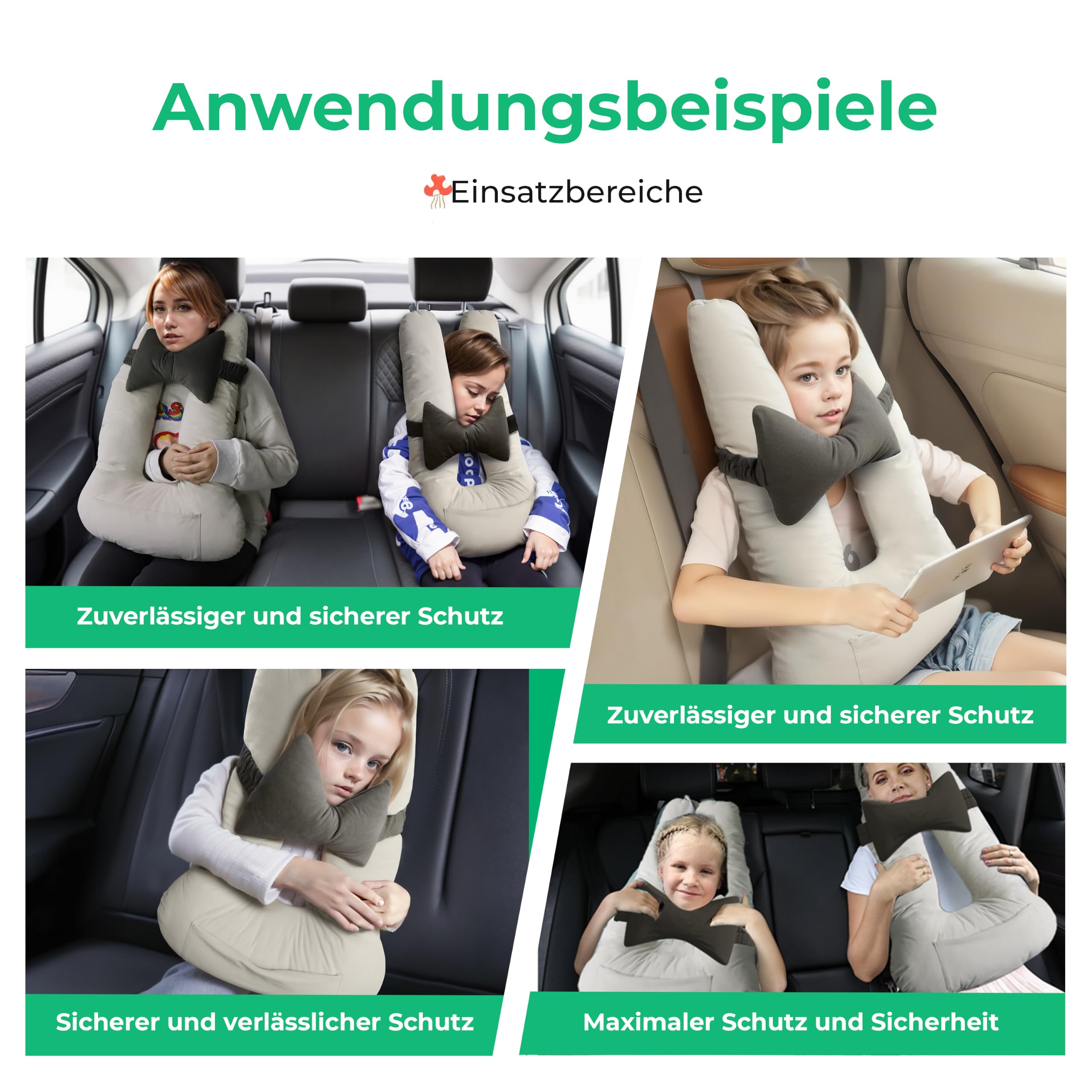 Reisekissen Memory Foam, Ergonomisches Nackenkissen für Flugzeug, Auto und Bahn, Beige 71 x 46 x 12 cm