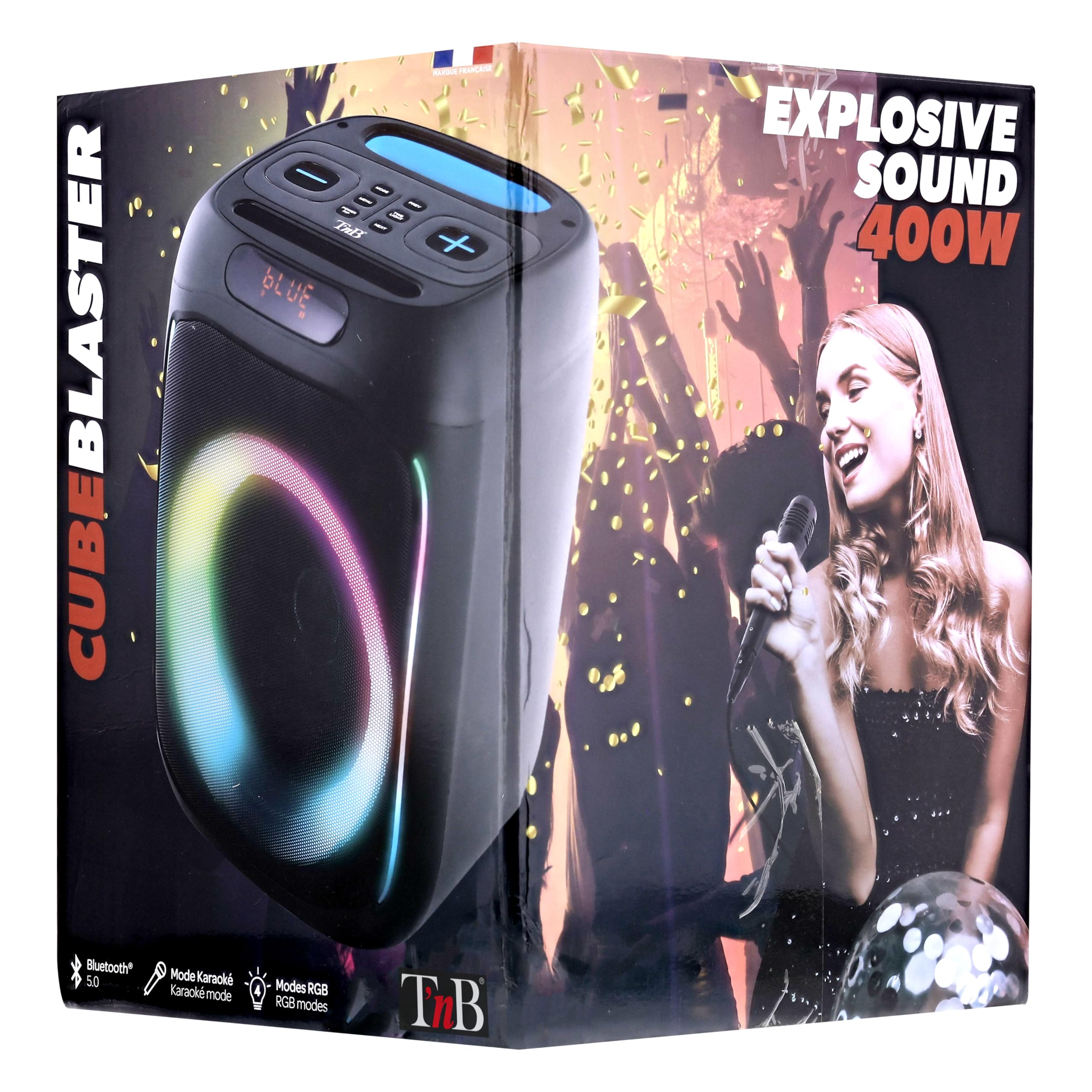T'nB Cube Blaster, bezprzewodowe połączenie Bluetooth, wydajny przenośny głośnik 40 W, podświetlany z 4 trybami RGB, idealny na imprezy i wieczory, lekki kwadratowy format do zabrania wszędzie -