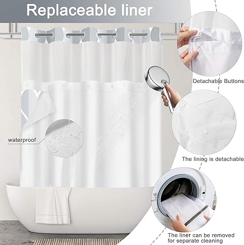 Miniatura 5 de Juego de cortina de ducha y forro sin gancho, cortinas de ducha geométricas modernas grises para baño, estilo hotel, juego de cortinas de baño