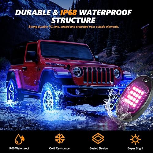 Miniatura 22 de 12 vainas RGB LED Rock Lights para camiones, carrito de golf, camioneta, todoterreno, RV, UTV, ATV, SUV, kit impermeable multicolor para autos