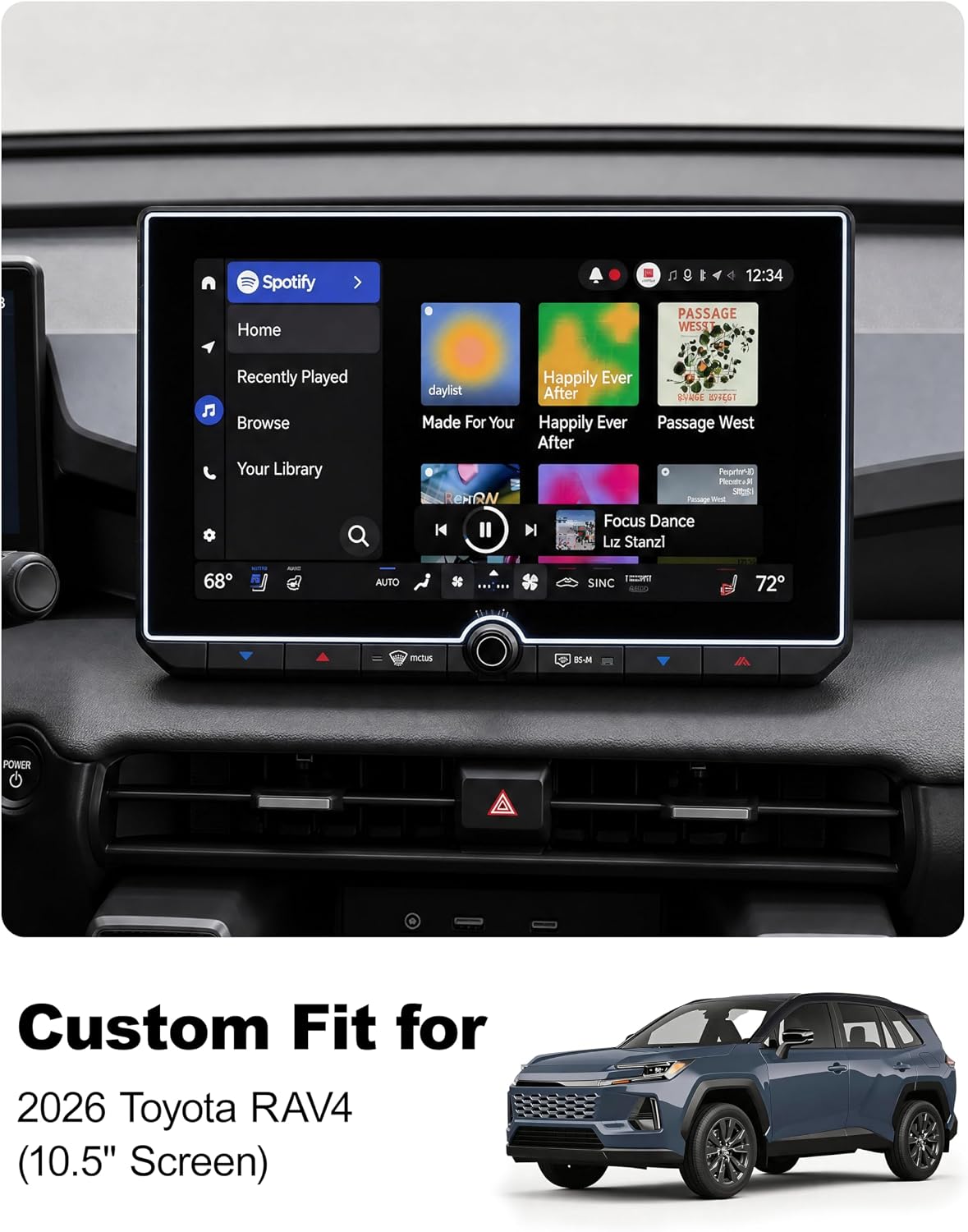 Dashboard Organizer for 2026 Toyota RAV4 (10.5" Screen，Not for 12.9"), Silicone Behind Screen Storage Box, Non-Slip Dash Storage Case for Sunglasses Keys & Cards, Car Tray for 6th RAV-4,Car Essentials