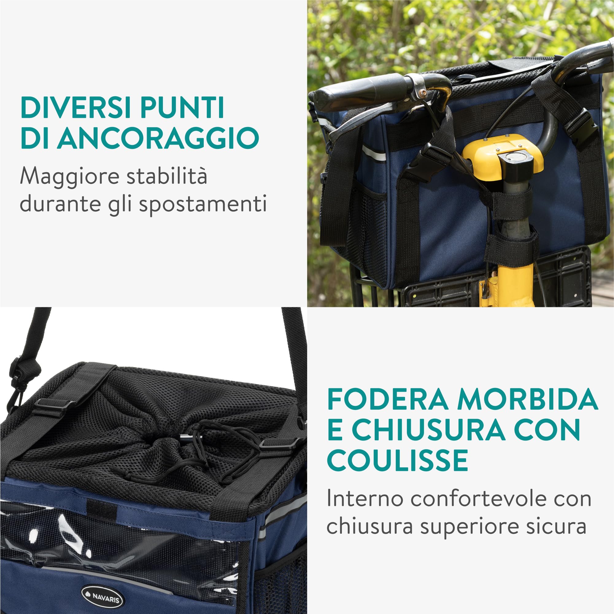 Navaris Trasportino per Cani - Cestino Bicicletta Anteriore - Cestino Bici per Cani 10 kg Sicuro e Stabile - Trasportino Cane con Cinghie di Fissaggio e Trasporto - Blu