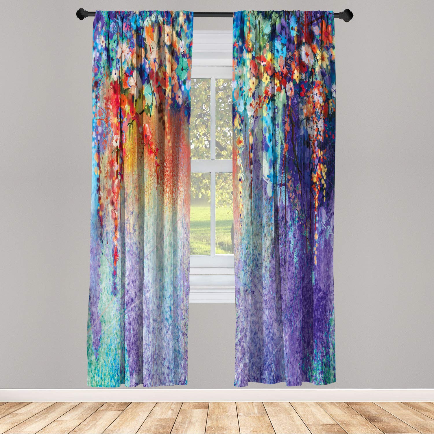 Ambesonne Flower Window Curtains, Abstract Herbs Alternative Medicine Blossoms Ivy Back Florets Shrubs Design, Lightweight Decorative 2-Panel Set &