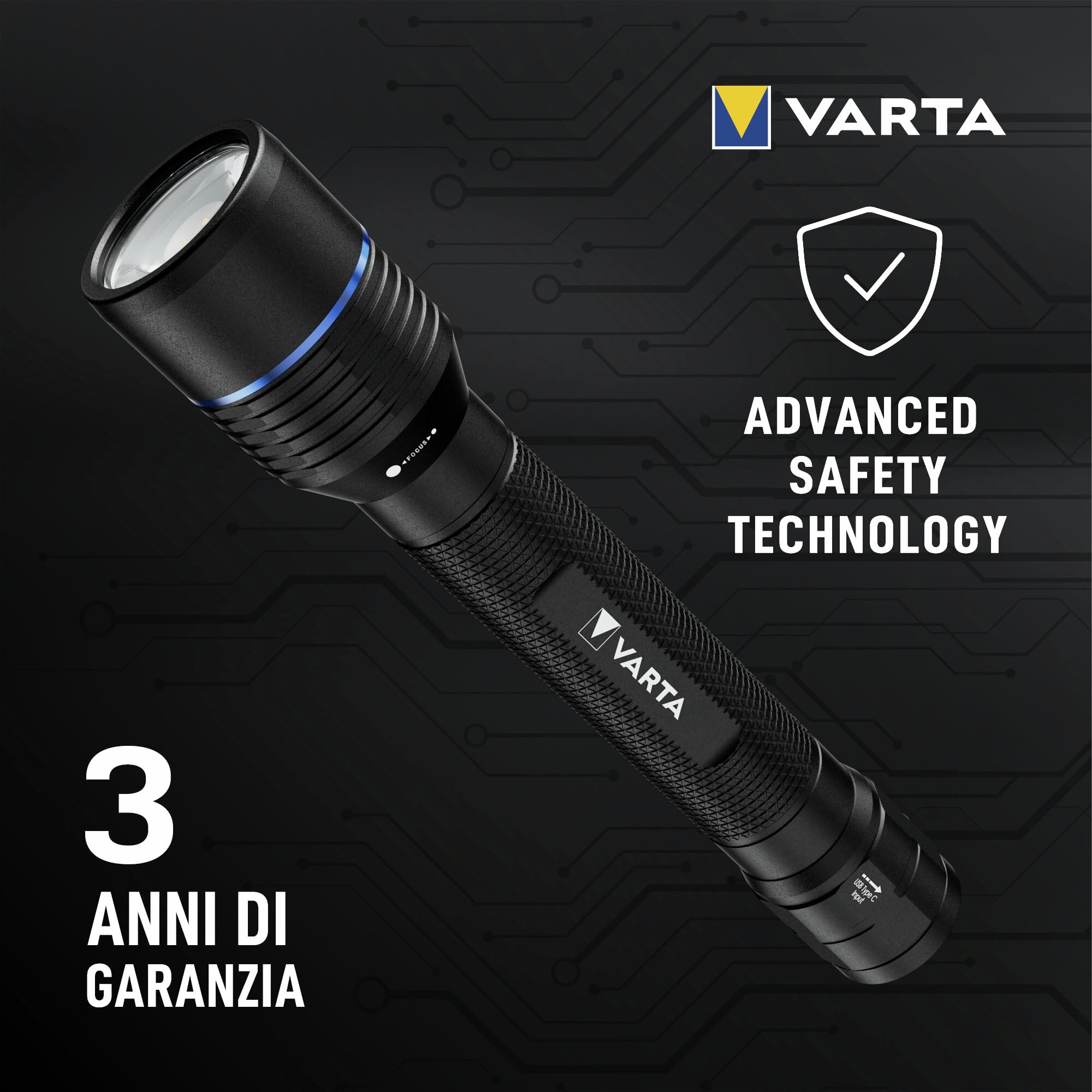 VARTA Torcia tattica LED, Night Cutter Pro F20R Tactical, 1000 lm | 5 modalità di luce, funzione rompivetro, IP67, alluminio aeronautico, USB C, fondina da cintura, ricaricabili