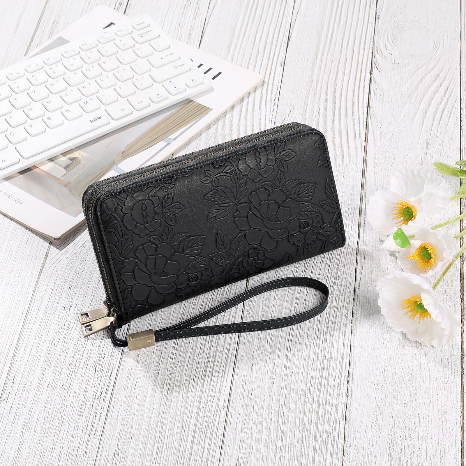 GAEKEAO Carteras de Mujer, Cartera Monedero Mujer Piel, Tarjeteros para Tarjetas de Credito, Bloqueo RFID Billetera, Monedero Tarjetero Mujer con Cremallera Doble