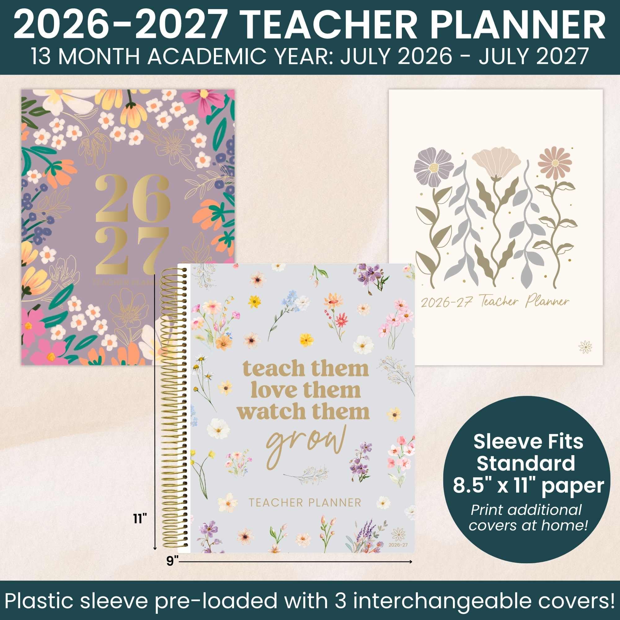 bloom daily planners Lehrerplaner und Kalender für das akademische Jahr 2026–2027, 7 Perioden Unterrichtsplan, Organizer-Buch für Klassenzimmer oder Heimschule, 22,9 x 27,9 cm (austauschbarer Einband