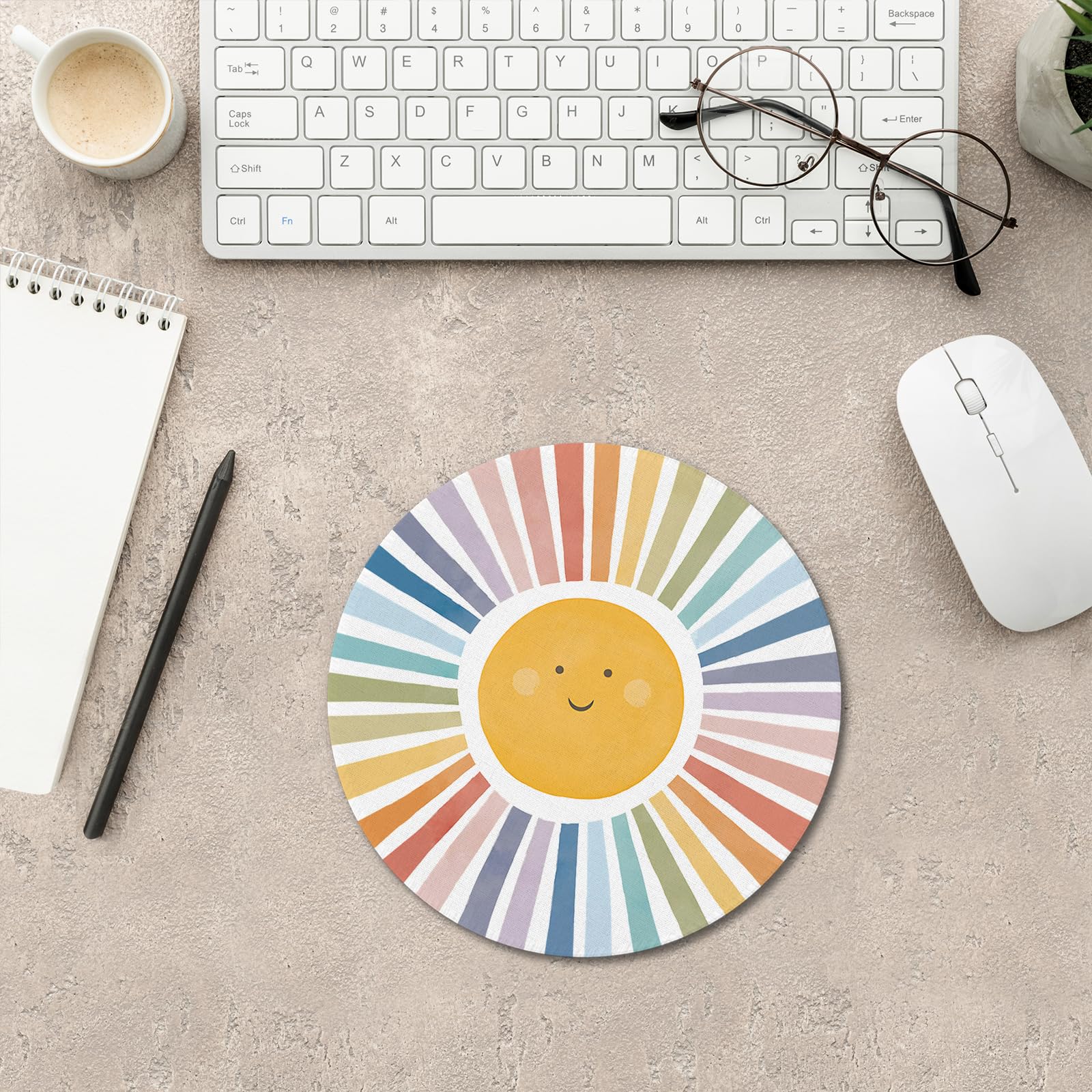 Boho kolorowe słońce podkładka pod mysz, urocze słońce podkładki pod mysz podkładka pod mysz na biurko dom biuro akademik komputery laptop, materiały biurowe boho akcesoria biurowe, 20 x 18 cm