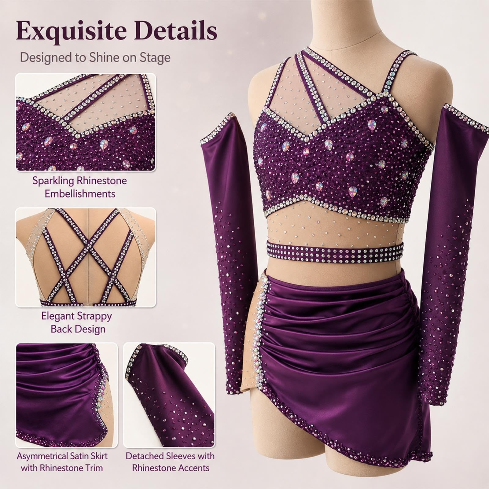 Costume danza lyrical con strass for ragazza e donna