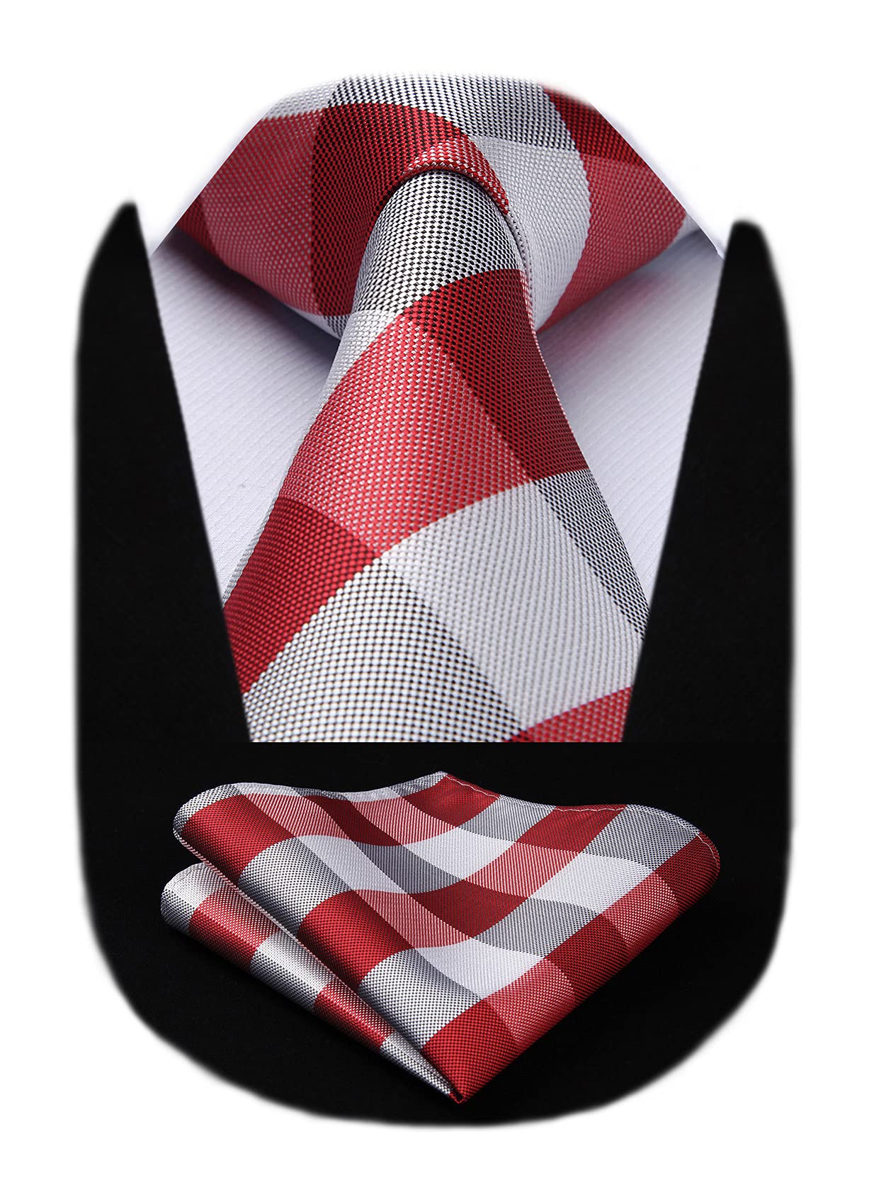 HISDERN Ties for Men Plaid Checkered Tie with Pocket Square Woven Business Formal Necktie Handkerchief Set Wedding Party