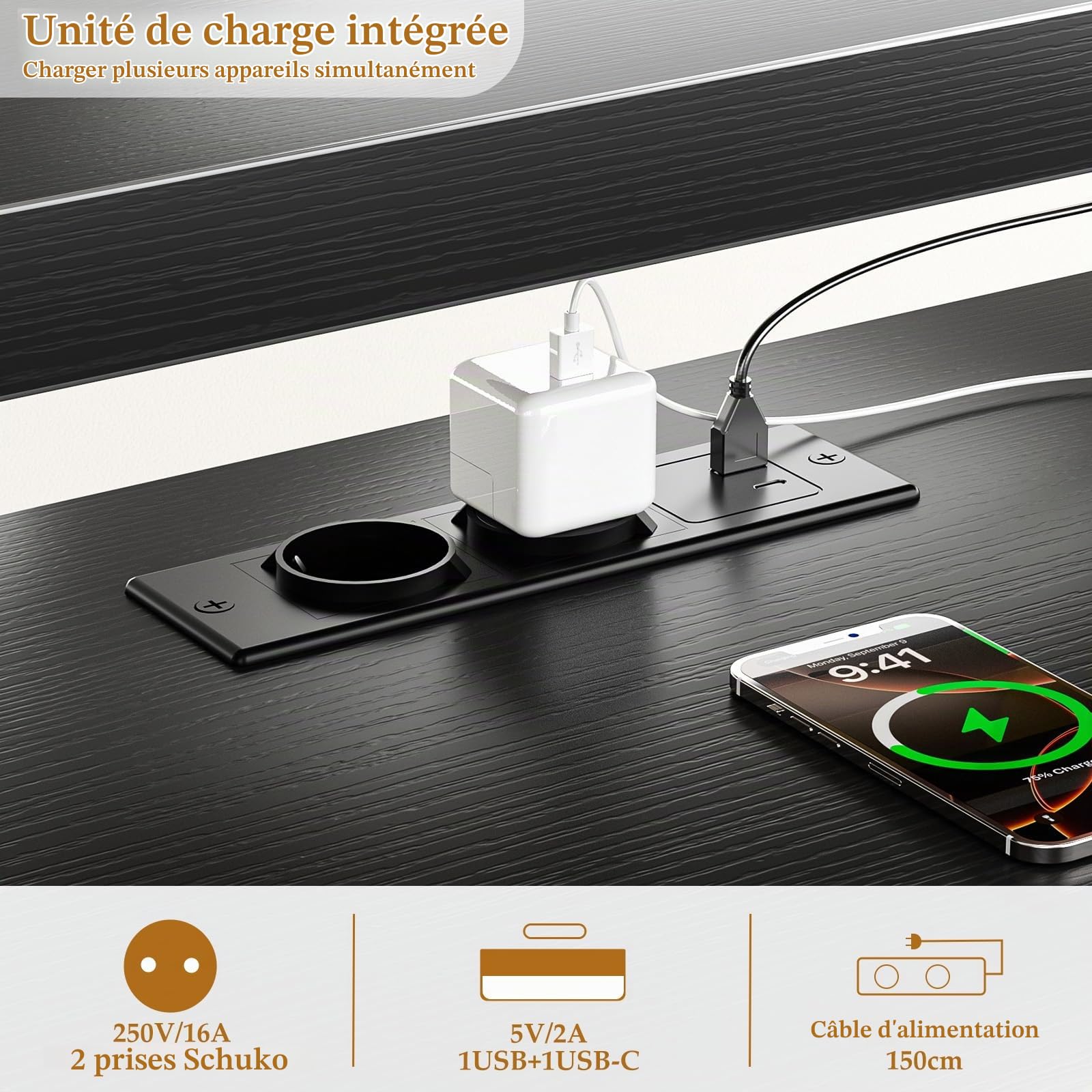 Homieasy Bureau Gaming d'angle Réversible L Ou U avec LED