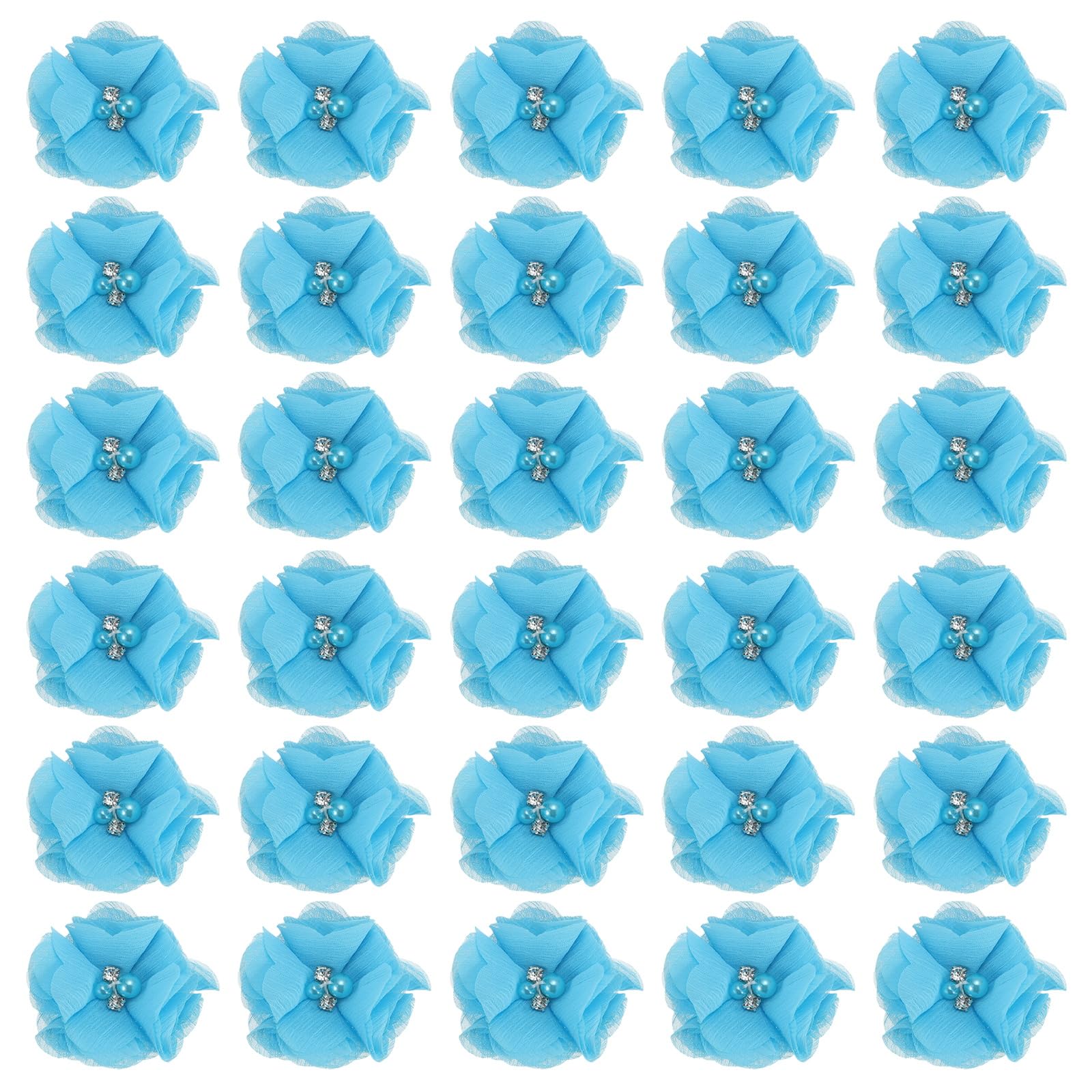 PATIKIL 2 Zoll Chiffon Blumen, 30 Stück Strass Perlen Nähen Stoffblumen Künstliche Applikationen Verzierungen für Kleidung Hochzeit DIY Handwerk Stirnbänder Dekor, Seeblau