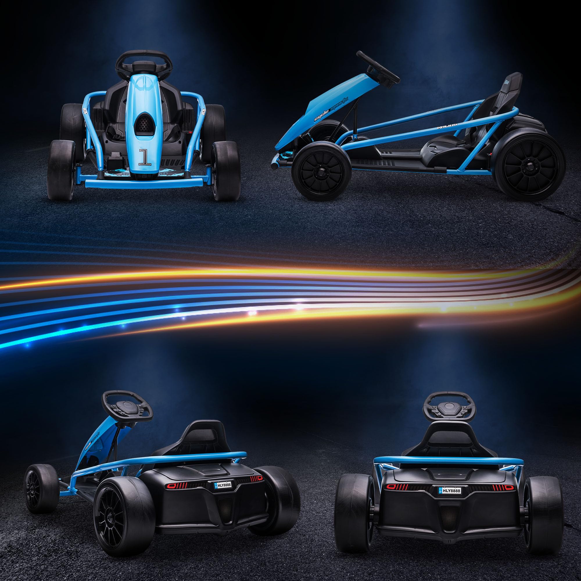 HOMCOM Go Kart Elettrico per Bambini 8-12 Anni 24V 6-13km/h Blu e Nero