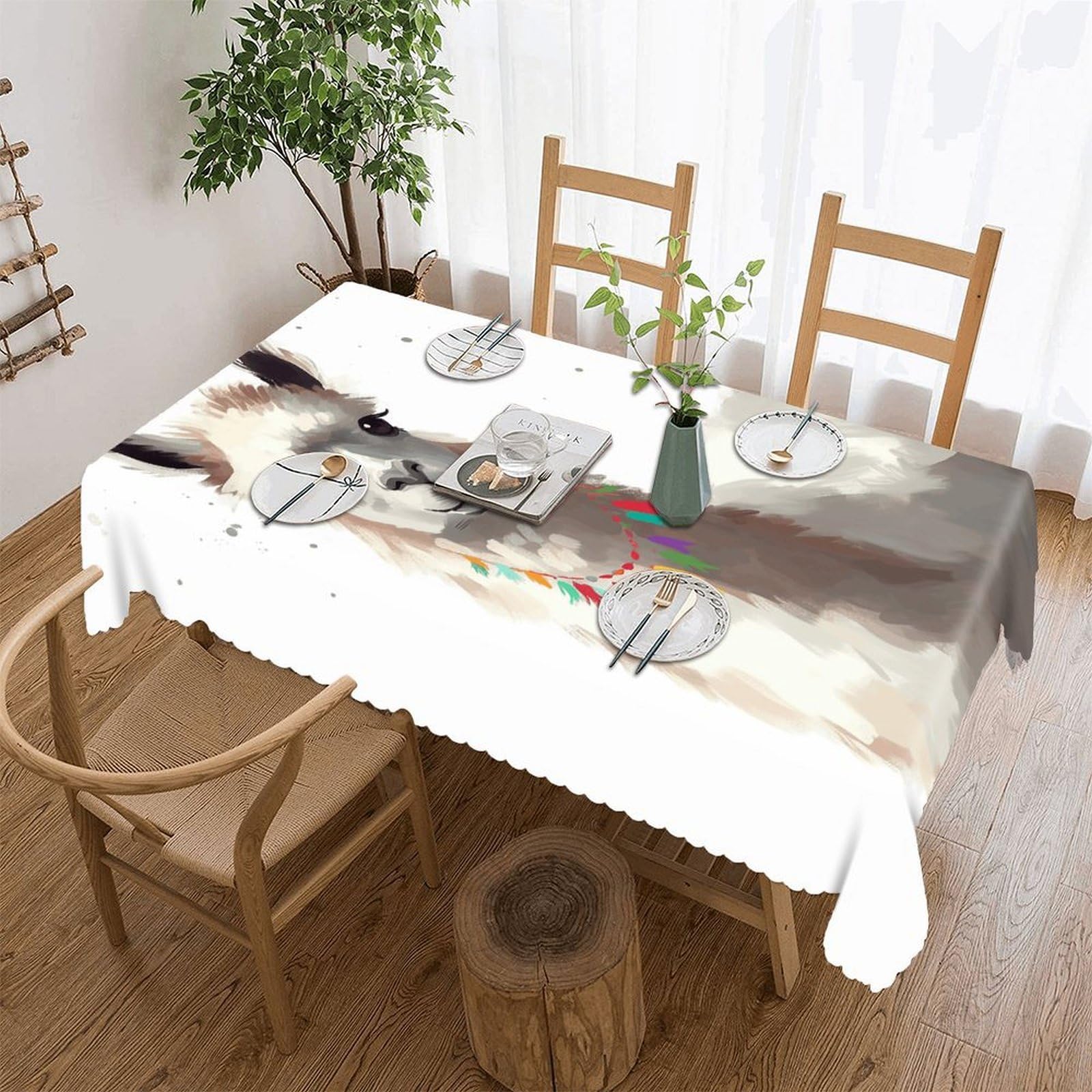 Fekiloot Style Llama Tablecloths Heavy Duty Washable Fabric,Birthday Tablecloth-Wavy Edge Design,Polyester Table Cloth For Restaurant,Picnic,Indoor And Outdoor Dining60 X86