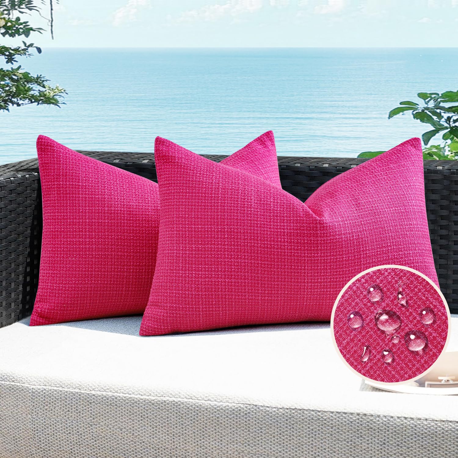Artscope Fundas de almohada impermeables para exteriores, 12 x 20 pulgadas, de lino, decorativas, para exteriores, patio, sofá, color rosa intenso