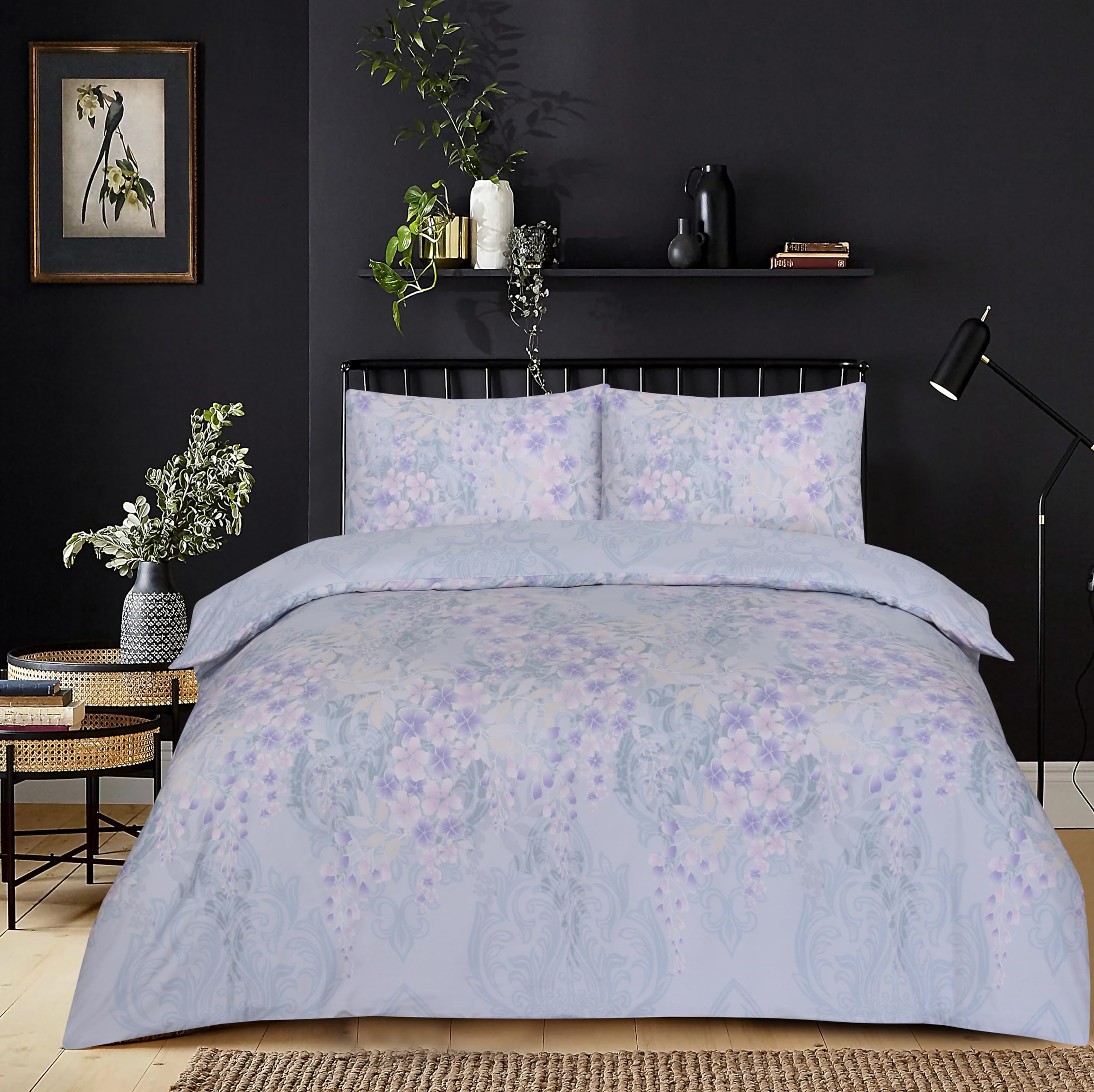 Best Linen 3 Piece Duvet Cover Set Microfiber Quilt Cover Pillow Case & Fitted Sheet Complete Bedding Set Easy Care Machine Wash Anti Allergic (Orchids 1, Single)