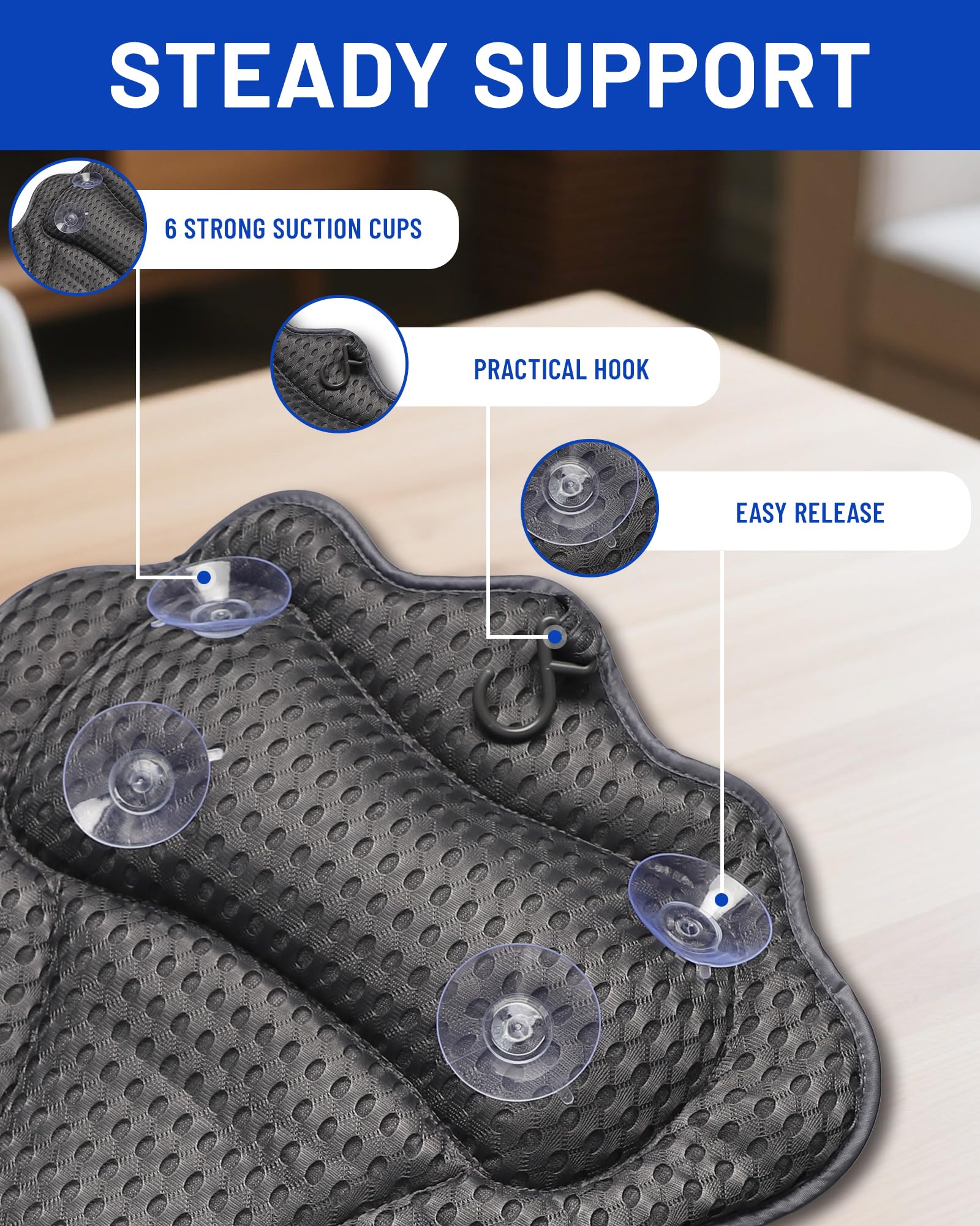 Almohada para Bañera, Almohada de Baño, Cojín de Bañera con 6 Ventosas Antideslizantes, Malla 4D, Almohada Bañera para Cuello, Cabeza y Hombros