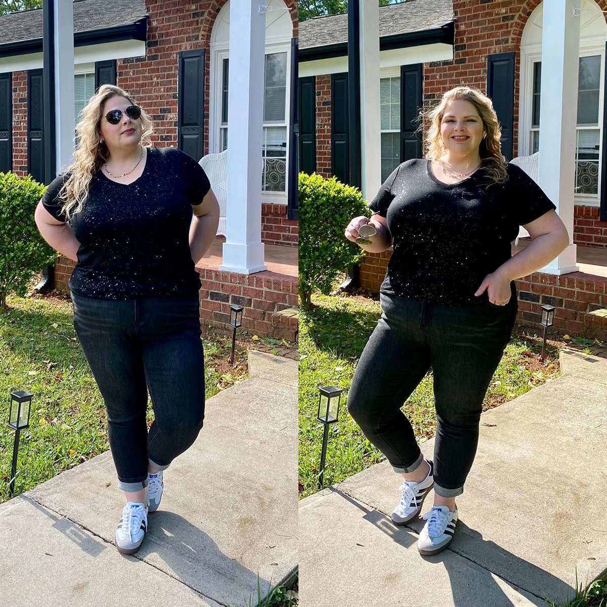 CARCOS Womens Plus Size Tops Basic Summer Shirts Short Sleeve V Neck Tunics Casual T-Shirt Loose Fits XL-5XL - Image 2