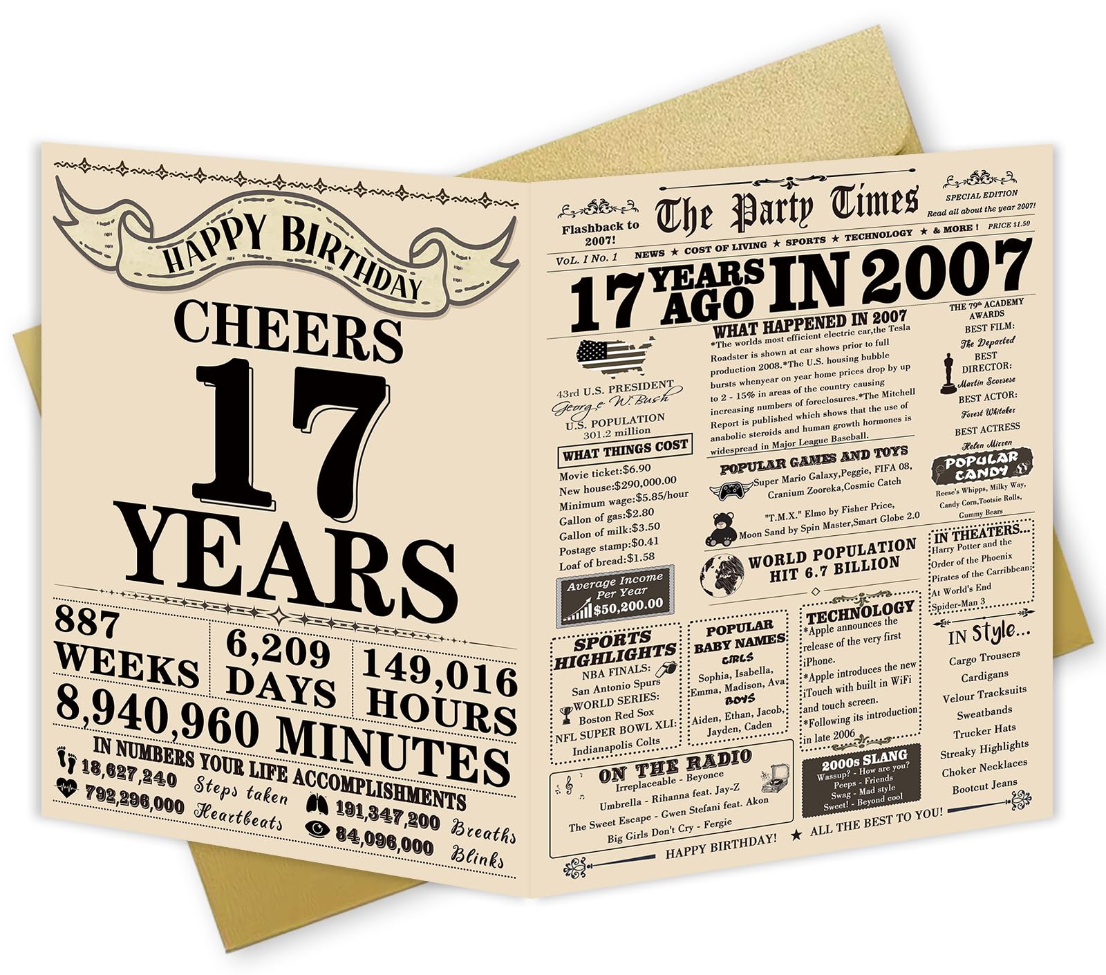 Amazon.com : OJsensai Large 17 Year Old Birthday Gift Card for Girl Boy