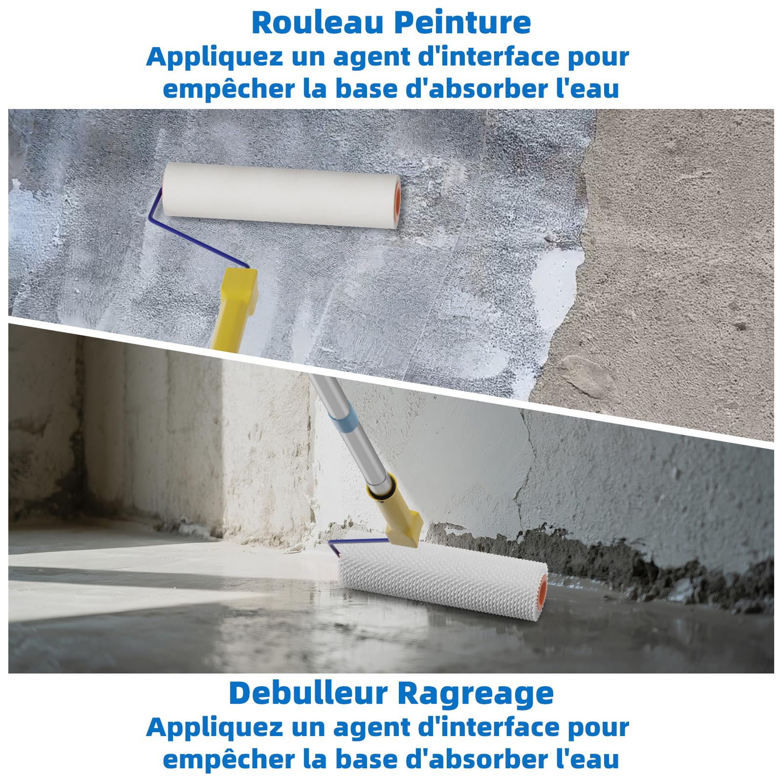 VKE Rouleau Debulleur Ragréage 23cm Bavures 14mm avec Perche Telescopique