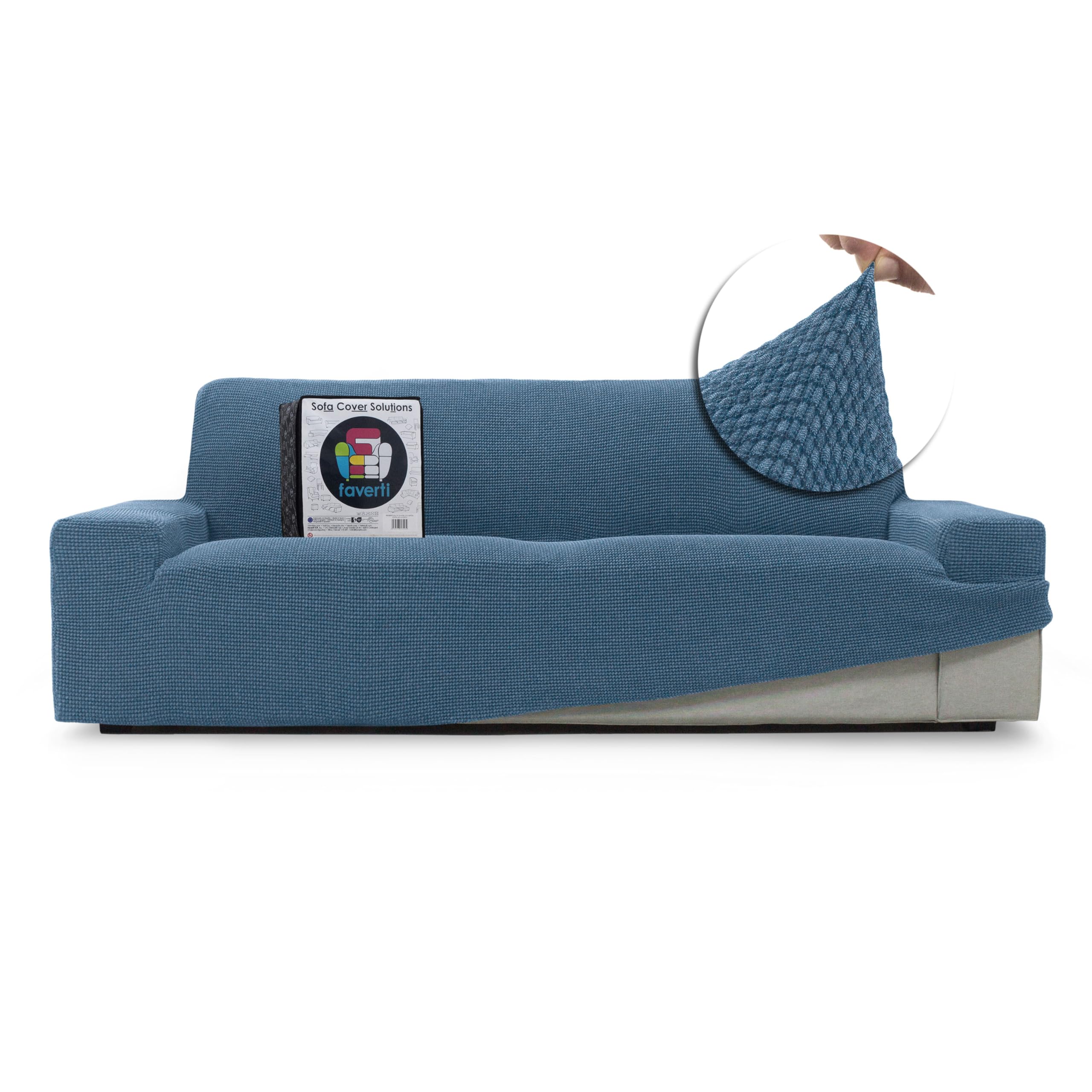 Super Elastic Sofa Cover 3 Seater from 180 to 230 cm | Model NOVELE | Sky Blue | Universal Cover Ideal for Any Shape of Sofa | Quality Protector Jacquard Fabric Cotton Feel OEKO-TEX STANDARD 100