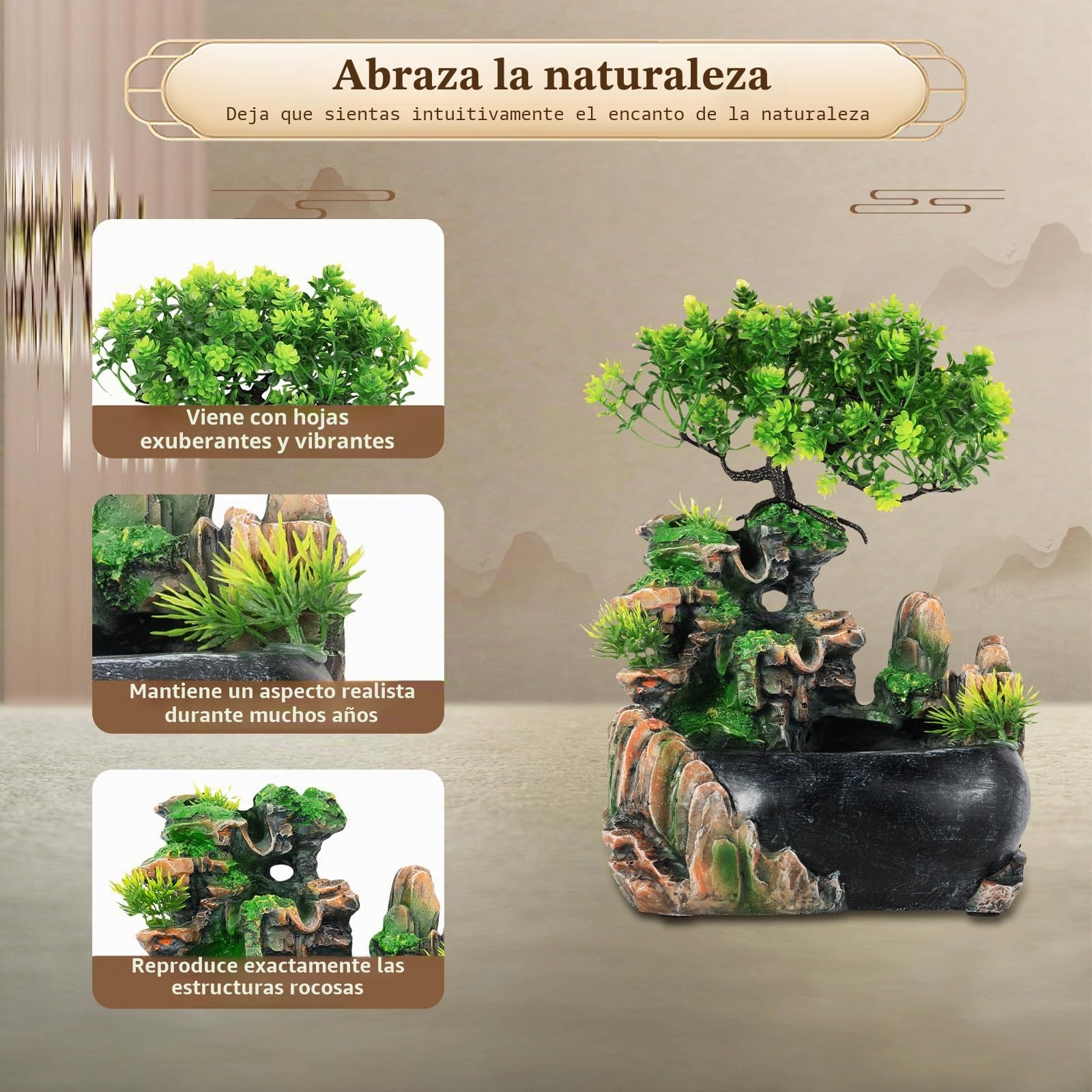 Fuente de interior, fuente de cascada, jardín de rocas, cascada, escritorio, jardín, fuente de interior, decoración del hogar