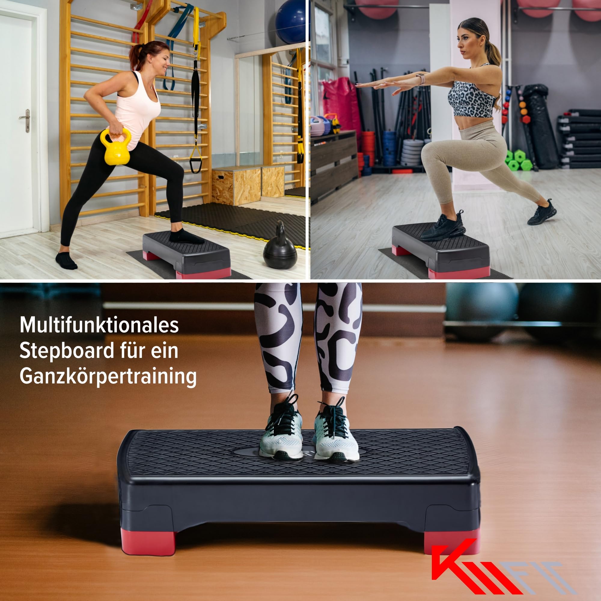 KM-Fit Fitness Stepper | Steppbrett Aerobic Stepper für zuhause | Step-Bench 2-fach höhenverstellbar | Belastbarkeit bis 200 kg | Gymnastik Home-Stepper mit Anti-Rutsch-Matte | Aerobic Steppbank