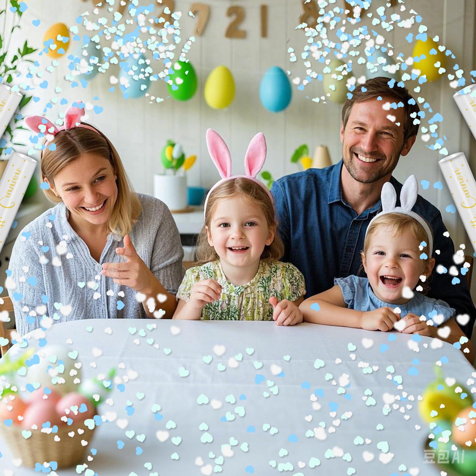 Konfettikanonen mit blauer und goldener Herzfüllung, 30,5 cm, Party-Popper für Geschlechtsoffenbarung, Babyparty, Brautparty, Valentinstag, Hochzeitstag, einfach zu bedienen, biologisch abbaubar, 2