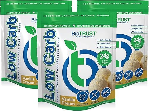 BioTrust Low Carb Natural and Delicious Protein Powder Whey and Casein Blend from Grass-Fed Hormone Free Cows, Non GMO, Soy Free, Gluten Free,