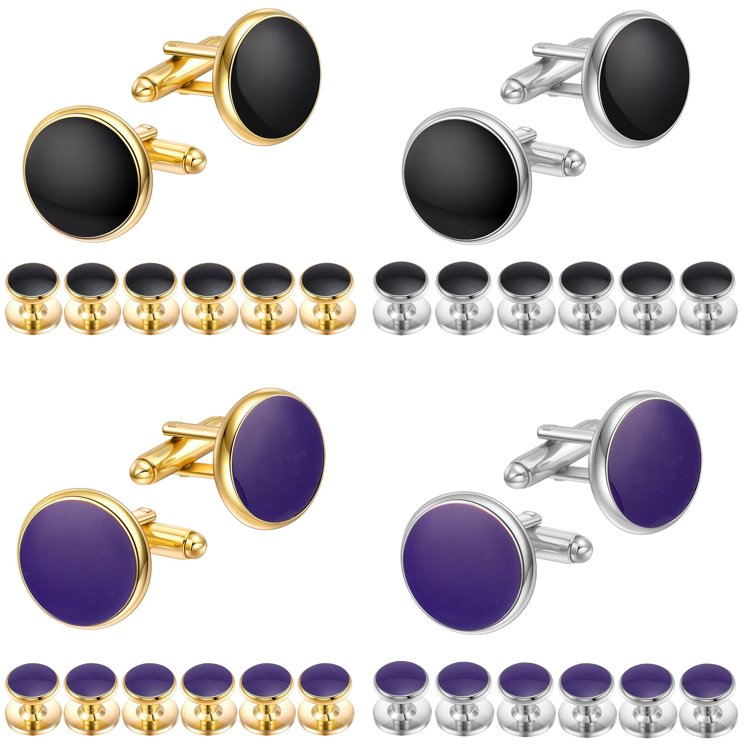 SONNYXMens Cufflinks and Tuxedo Studs Set Silver Gold Tuxedo Shirt Cuff links and Tuxedo Buttons Set for Men Copper Cuff Links and Shirt Studs for Wedding Groom Banquet Ceremony Business Christmas