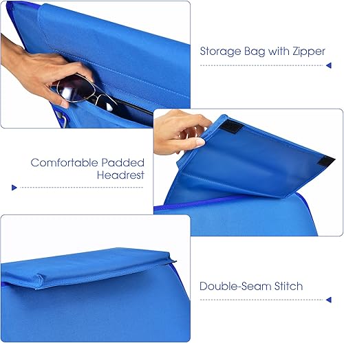 Miniatura 7 de Tangkula 3 sillas de playa para adultos, sillas de jardín ligeras con 5 posiciones reclinables ajustables, bolsillo con cremallera, mochila de 2