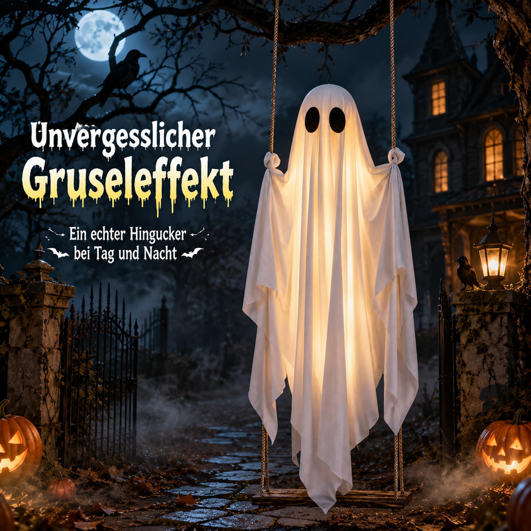 155cm LED Halloween Deko Outdoor Geist Hängen Deko mit Fernbedienung