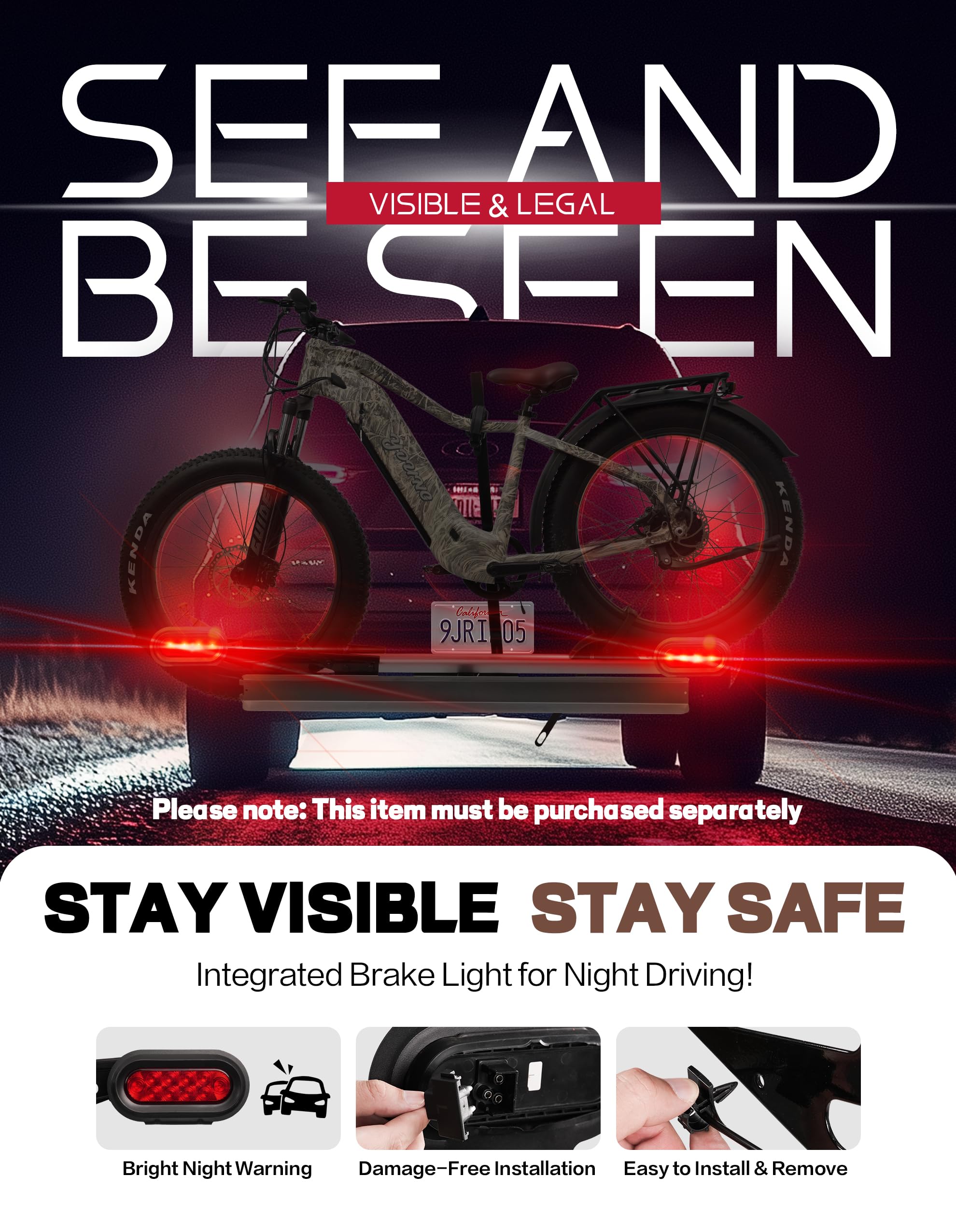 Hitch Mount Single Bike Rack with Ramp for Electric Bike, 100 lbs. Capacity Bike Carrier for Truck, Trailer, RV, SUV