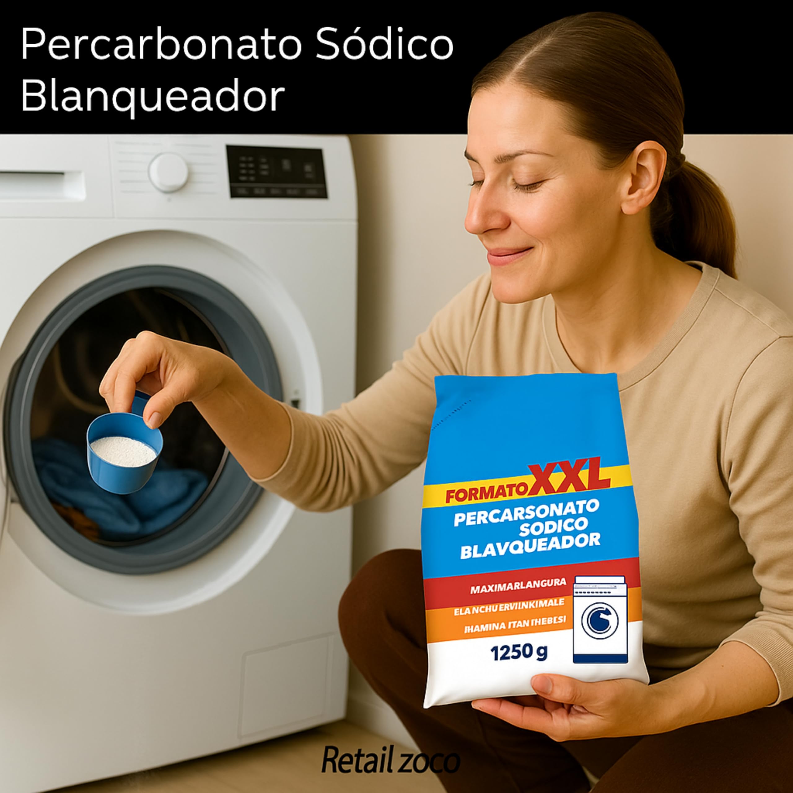 Percarbonato Blanqueador, Percabonato Sódico, Apto para el lavado de ropa tanto blanca como de color, Elimina Manchas Difíciles y alarga la vida de lavadora, 1250 gramos, 1 unidad - imagen 6