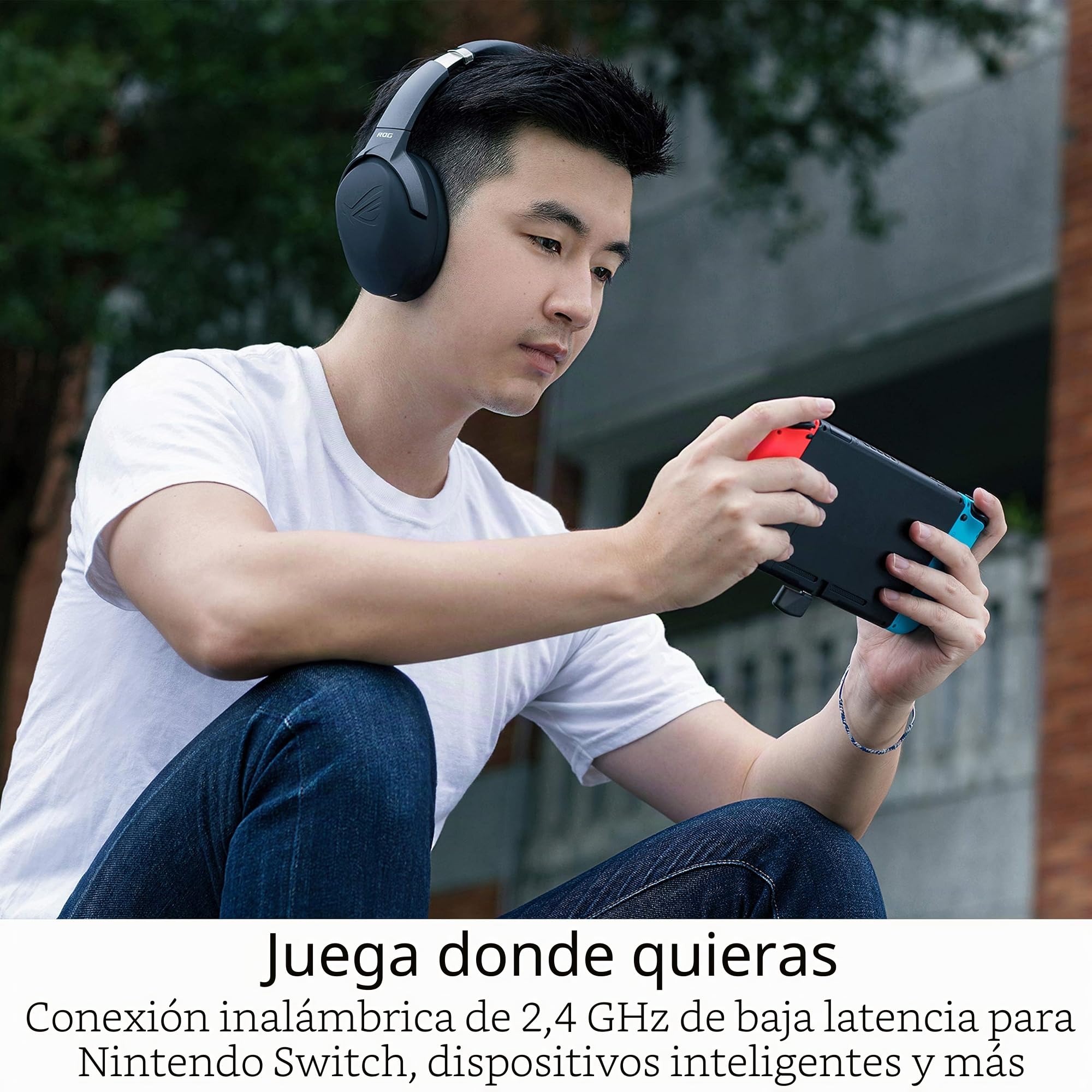 ASUS ROG Strix GO 2.4 - Auriculares de Gaming inalámbricos (2.4 GHz USB-C, micrófono con cancelación de Ruido por IA, compatibles con PC, Mac, Nintendo Switch, Dispositivos Inteligentes y PS4) - Negro