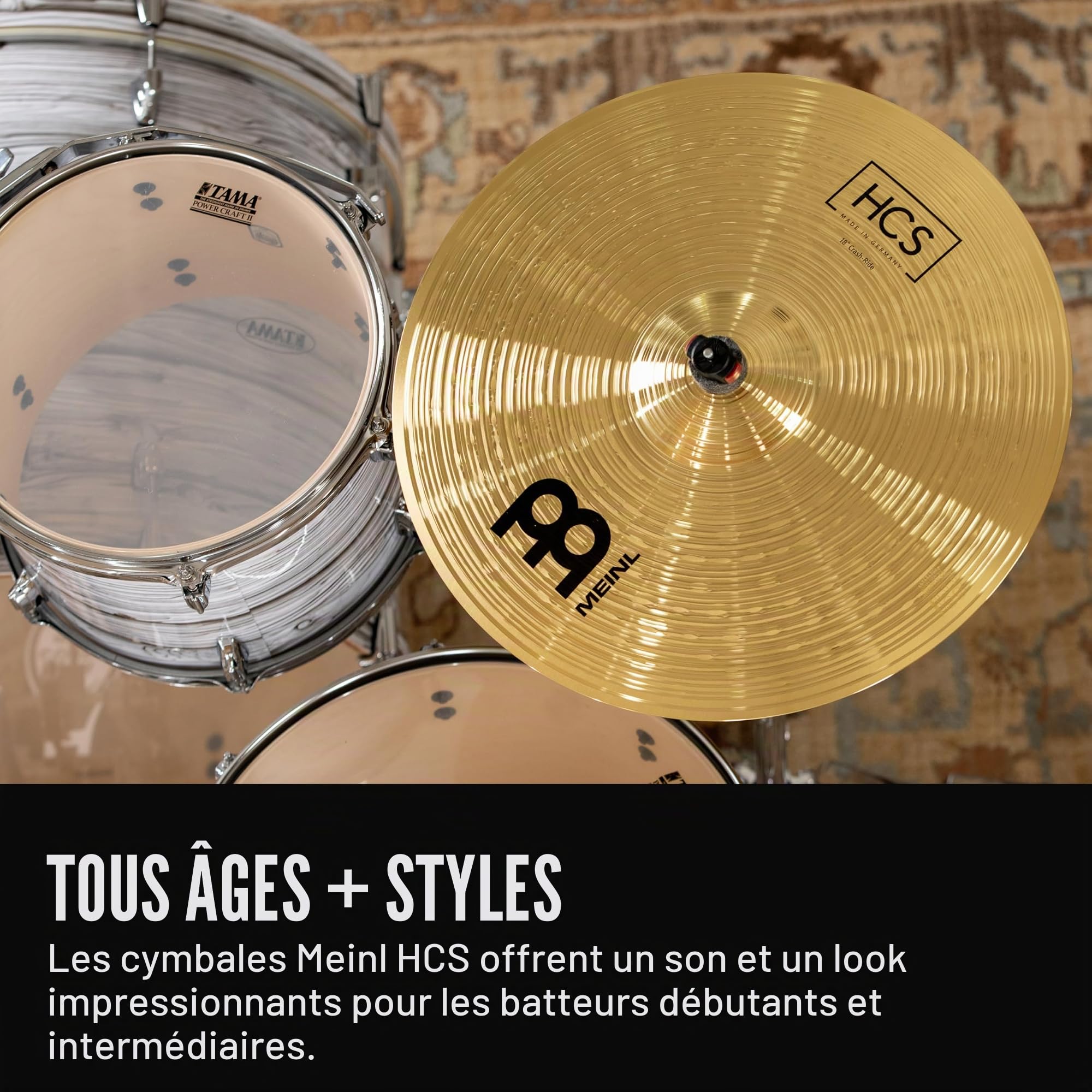 Meinl Cymbals HCS Set de Cymbales Basique avec Hihat 14 pouces et Cymbale Crash-Ride 18 pour Batterie – Finition Traditionelle en Laiton, fabriquée en Allemagne (HCS1418)