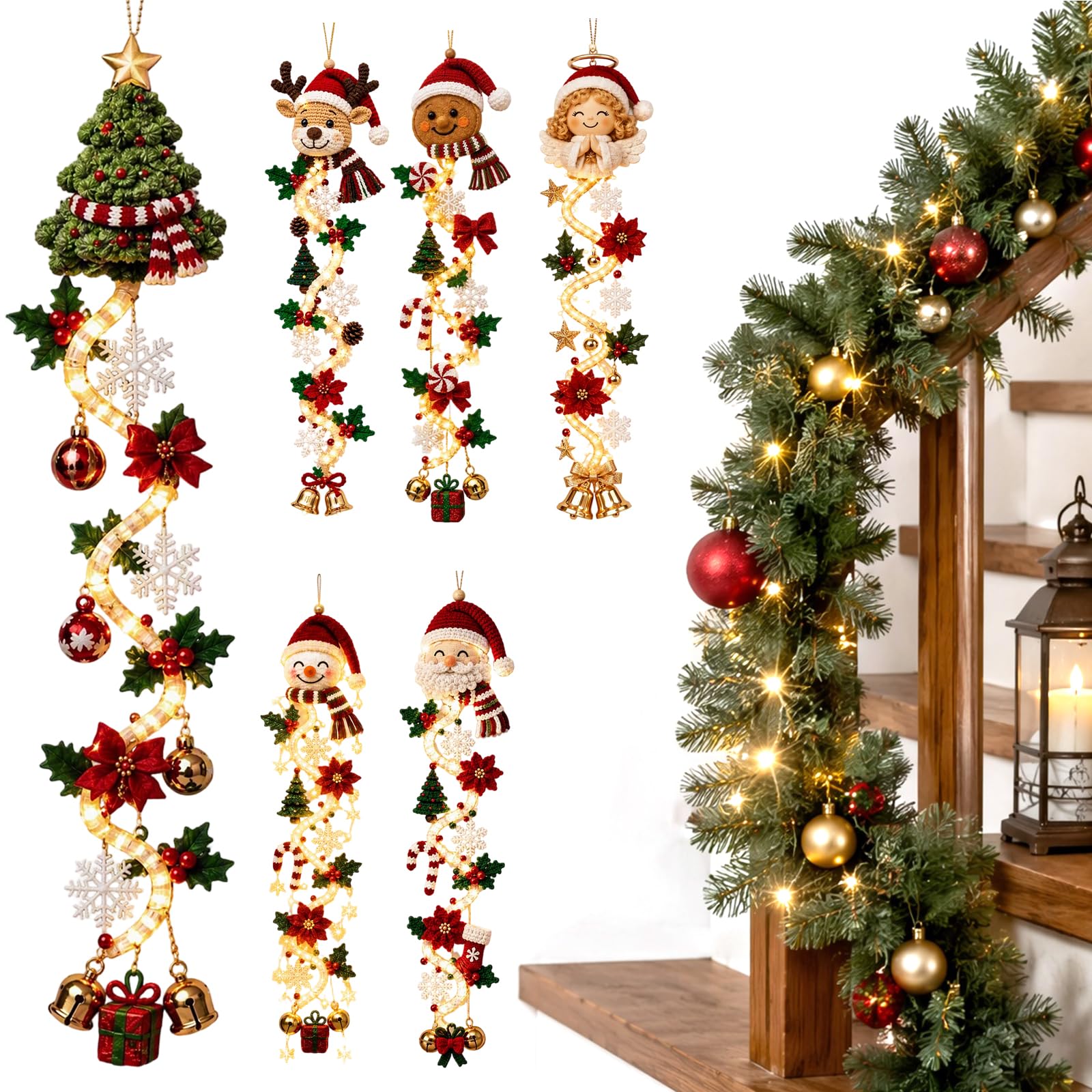 Generic Festivo Iluminado Navidad Puerta Muñeco Nieve Ángel Tela (A)