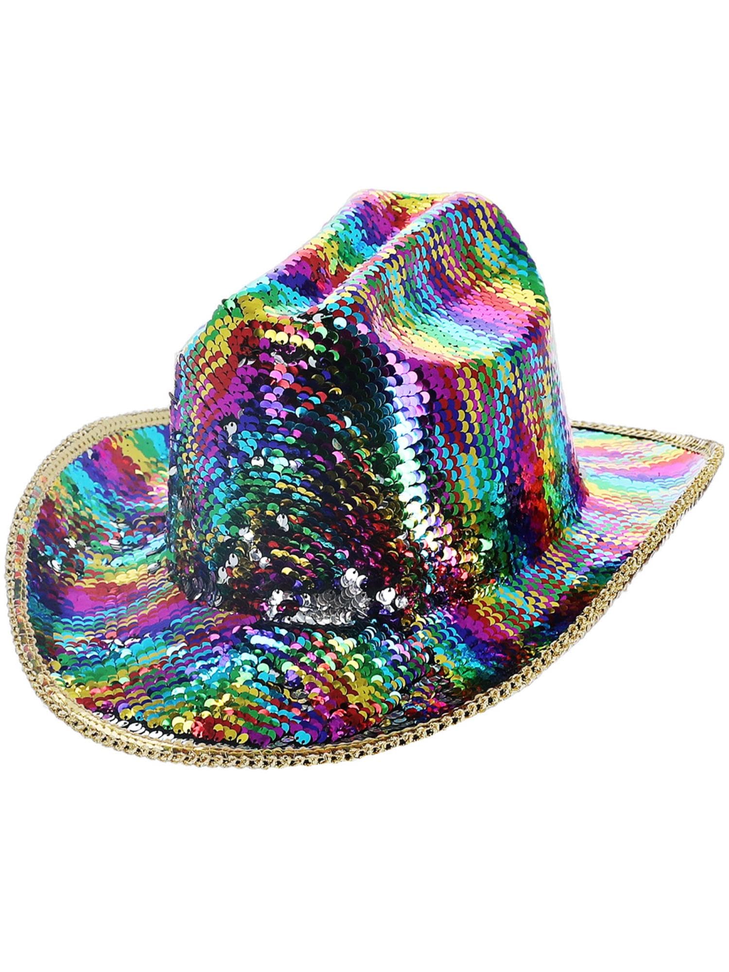 Smiffys Fever Deluxe Sequin Cowboy Hat, Rainbow, Fever Accessories Fancy Dress, Western Dress Up Hats