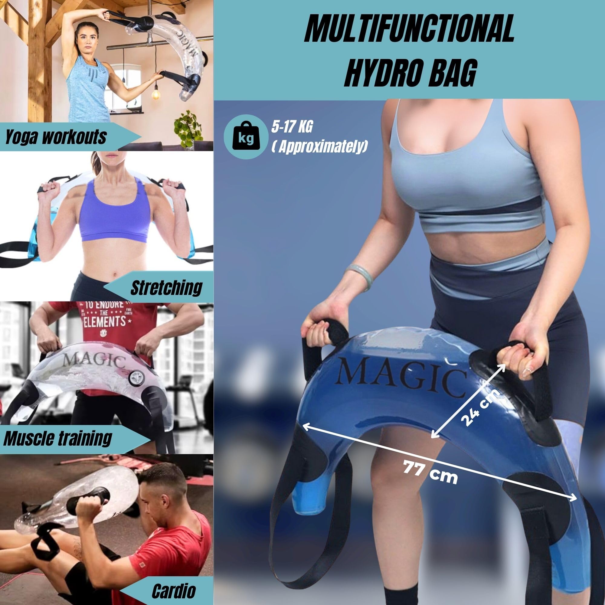 Sac d'Eau de Fitness Réglable 5-20 kg Portable pour Entraînement Force