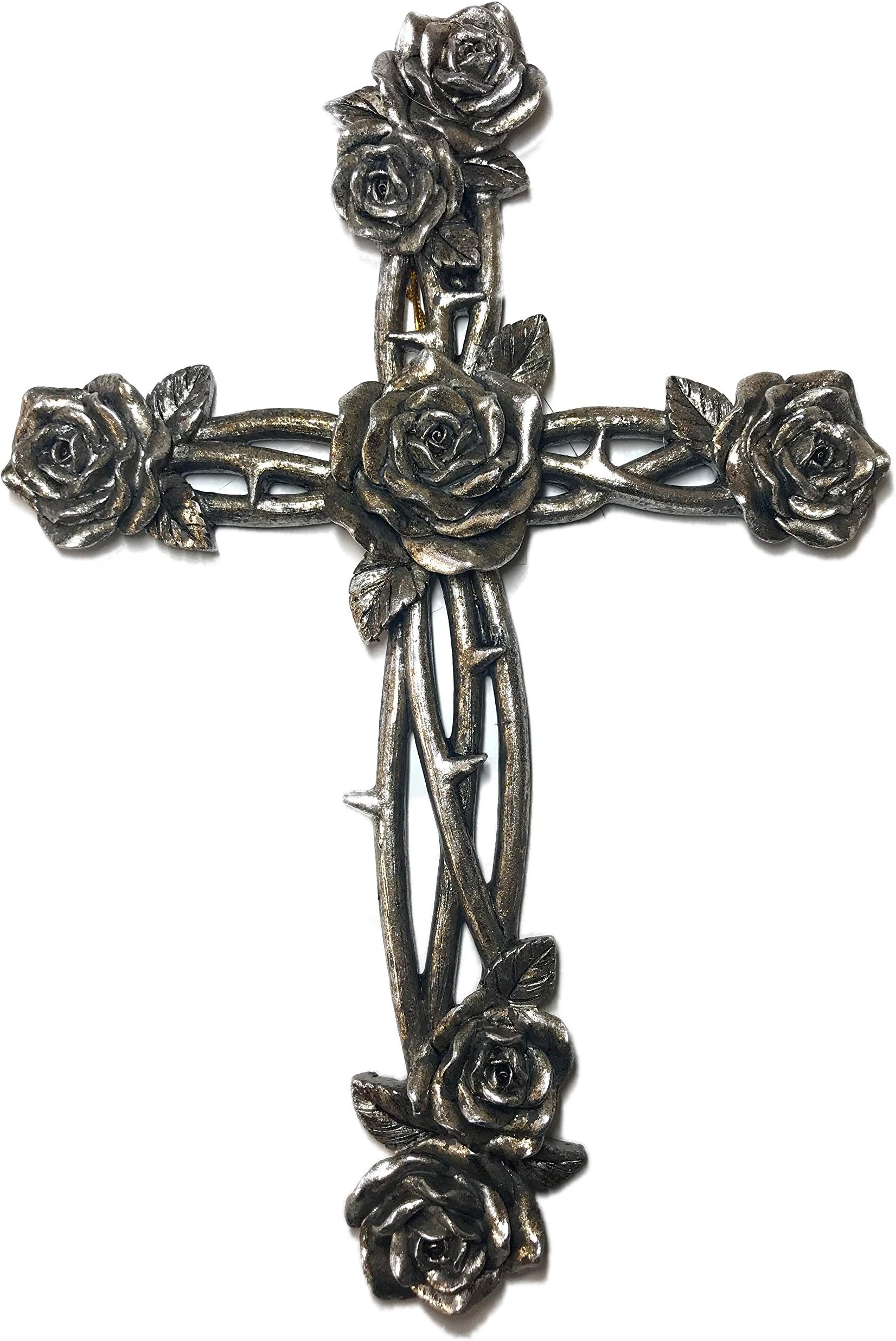 Polly House 12 inch Metal Like Design with Loving Theme, Resin Rose and Thron Wall Cross Wall Art Home Decor and Gifts