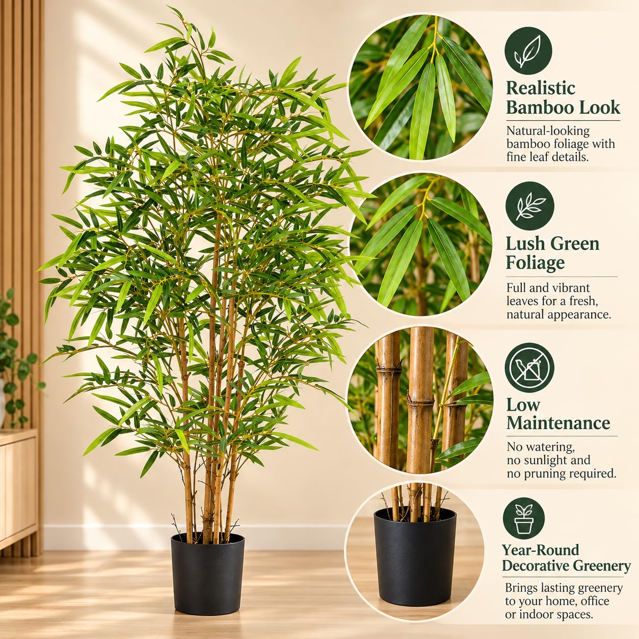 Arick Decor Bamboo Plant - 4ft Faux Tree with Pot -3