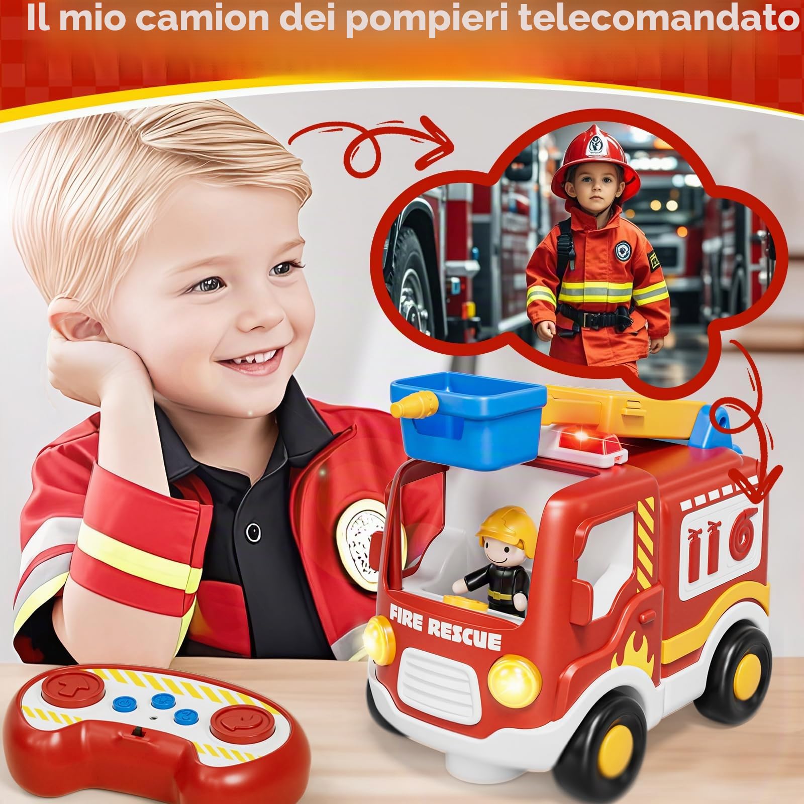 Lehoo Castle Macchina Telecomandata per Bambini, Camion Pompieri Giocattolo, Gioco Bambino 2 Anni, Regalo Bambino 2 Anni Maschio