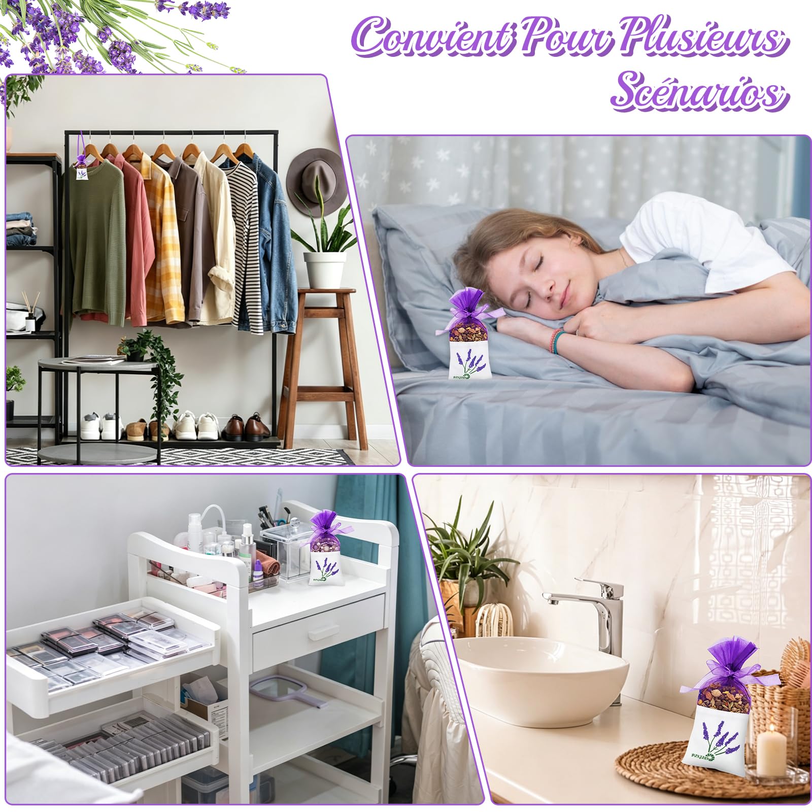 Scettar 30 Pcs Sachet de Lavande en Coton et Gaze avec Rubans, Sacs à Lavande vides Sachets(Violet Foncé et Violet Clair), pour Lavande, Épices, Herbes, Fleurs Séchées, Confiserie