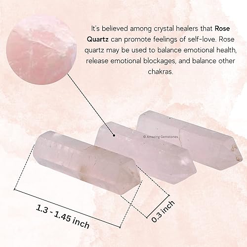 Miniatura 6 de Rose Quartz Crystal Points Bulk Healing Crystals and Stones - Pack of 3 Single Terminated Healing Wand Point Bulk Crystals for Crafts, Crystal Grid,