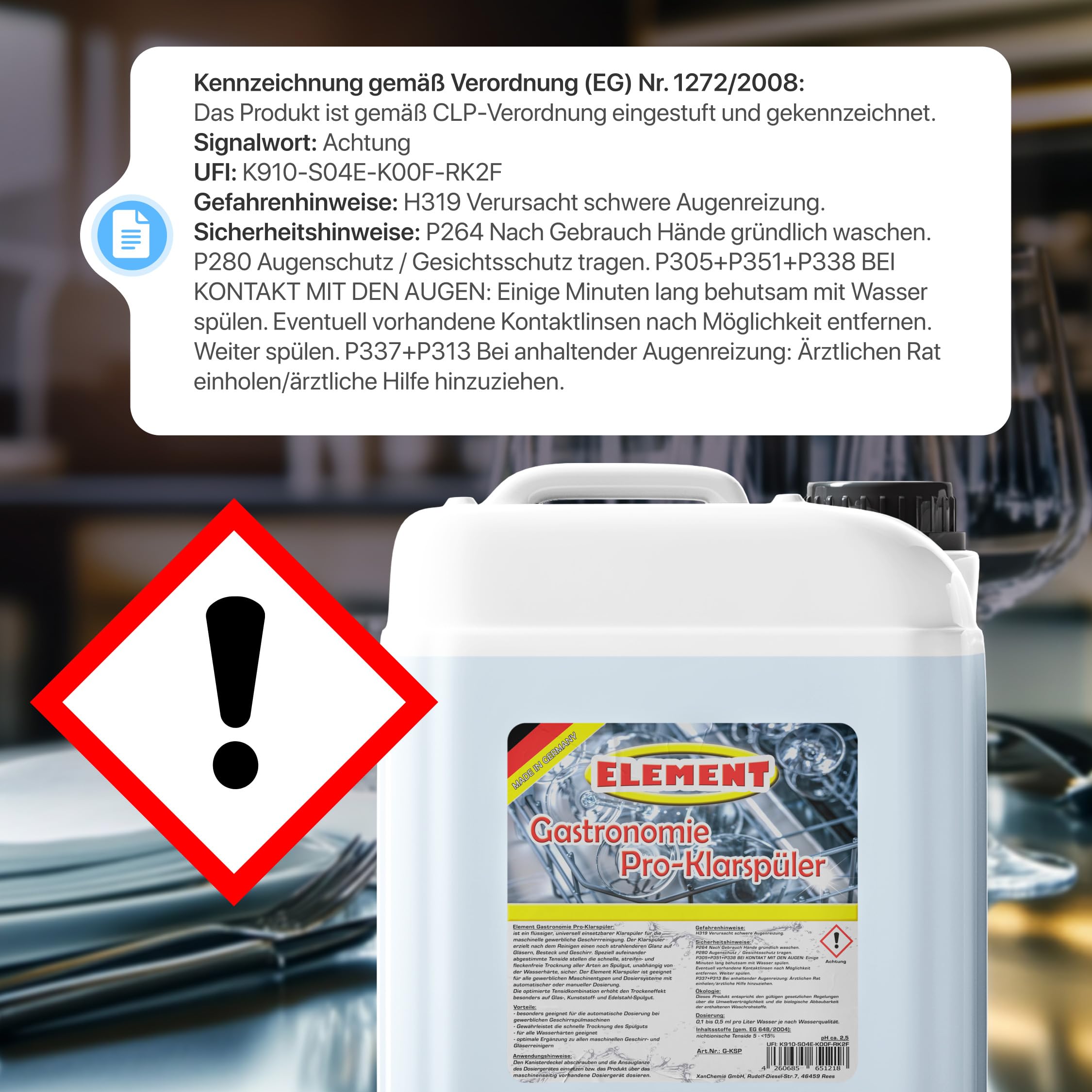 Klarspüler für gewerbliche Spülmaschinen flüssig 10 Liter Maschinenspülmittel Profi für gewerbliche Spülmaschinen Geschirrspülmittel Maschinenklarspüler