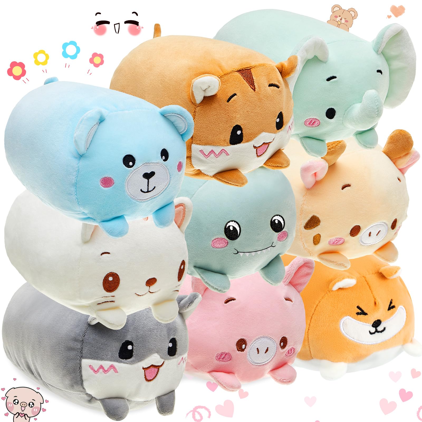 Leitee 9 Pcs Stuffed Animals Plush Bulk 8 Inch Cute Plushies Toys Plush Pillow for Boys Girls Birthday Gifts Box Toys for Classroom Prize Kids Party