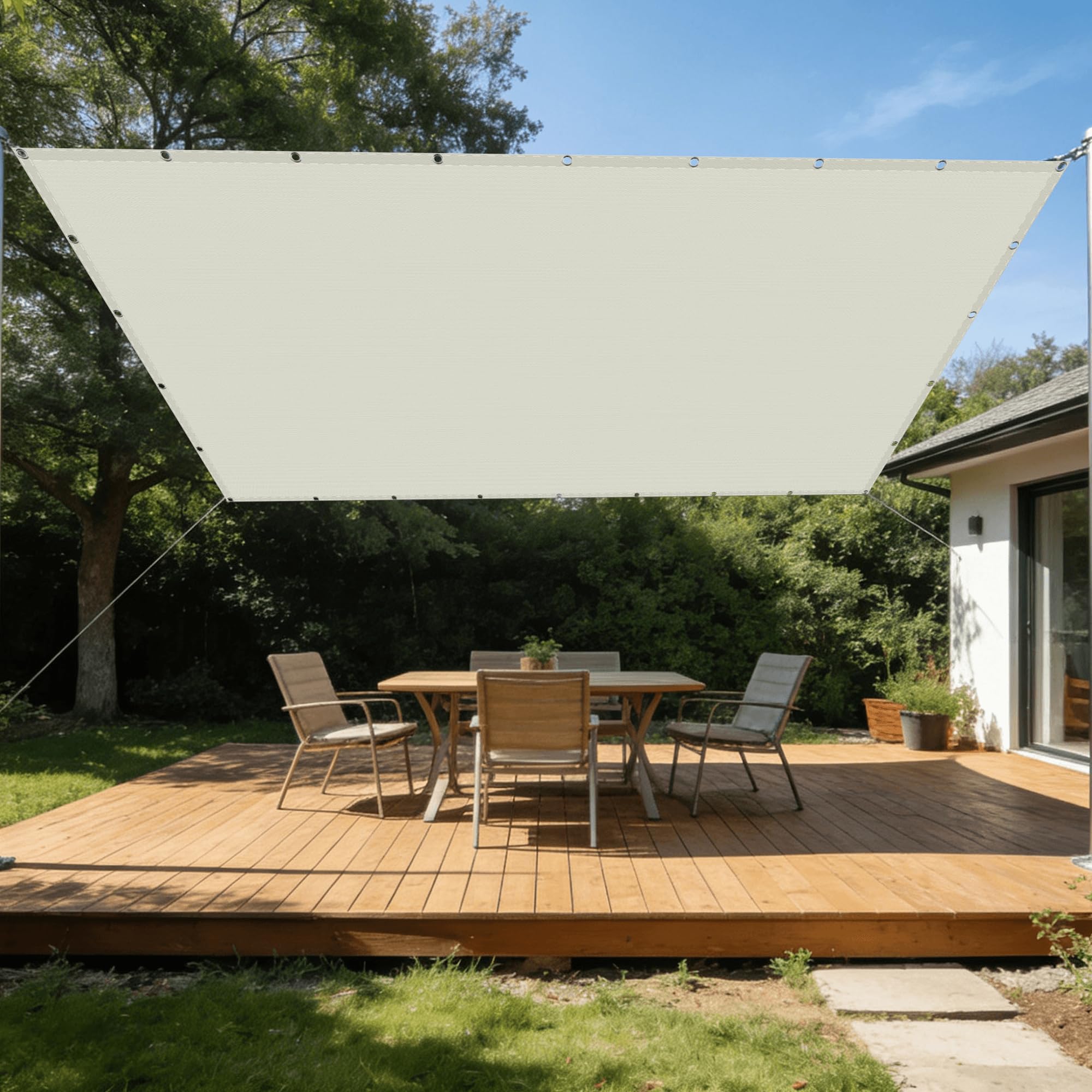 Voile d'ombrage imperméable 160 x 600 cm blanc cassé anti UV pour grand jardin